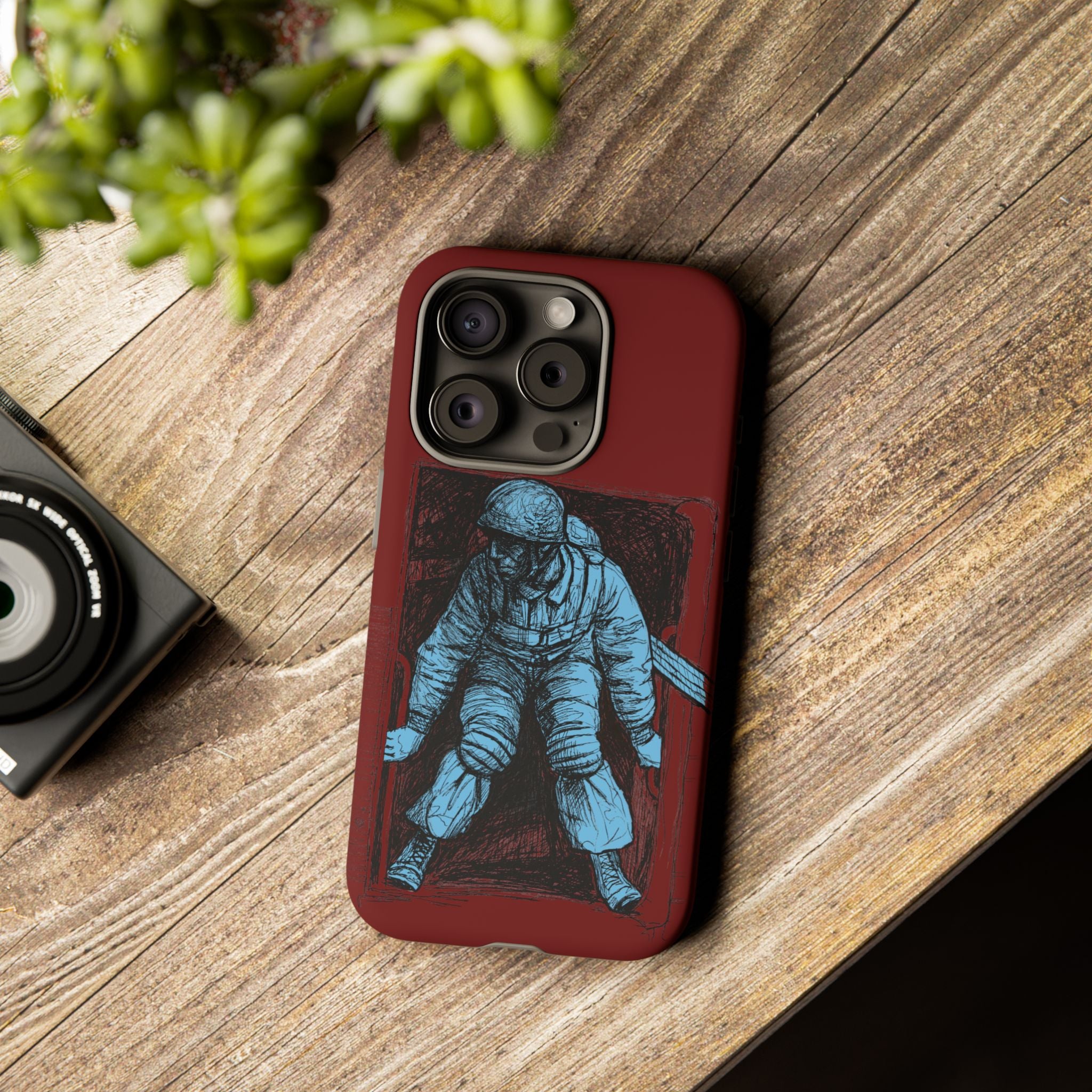 Fallschirmjäger Phone Case | WWII German Paratrooper Hand-Drawn Art | Maroon & Cambridge Blue Tough Case