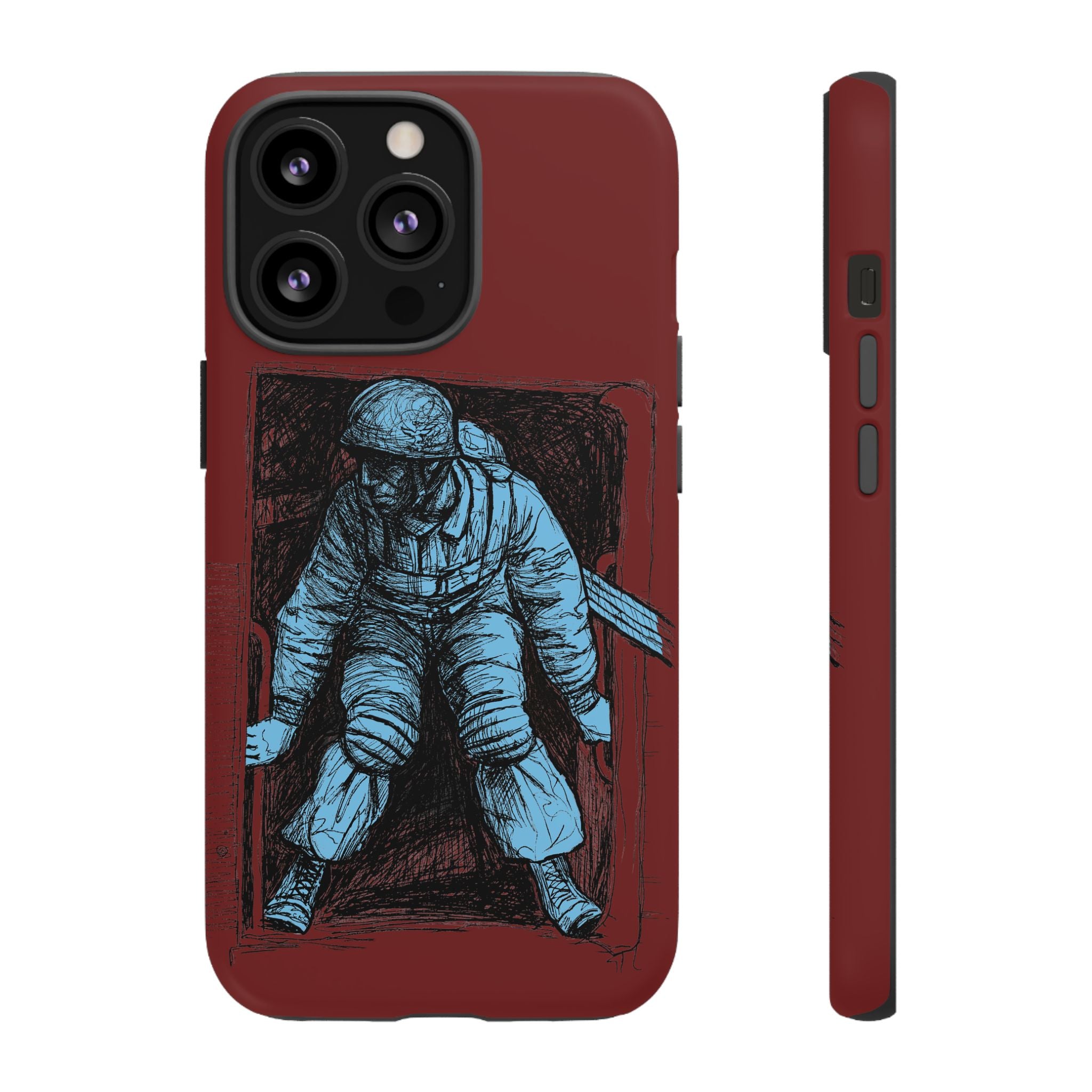 Fallschirmjäger Phone Case | WWII German Paratrooper Hand-Drawn Art | Maroon & Cambridge Blue Tough Case
