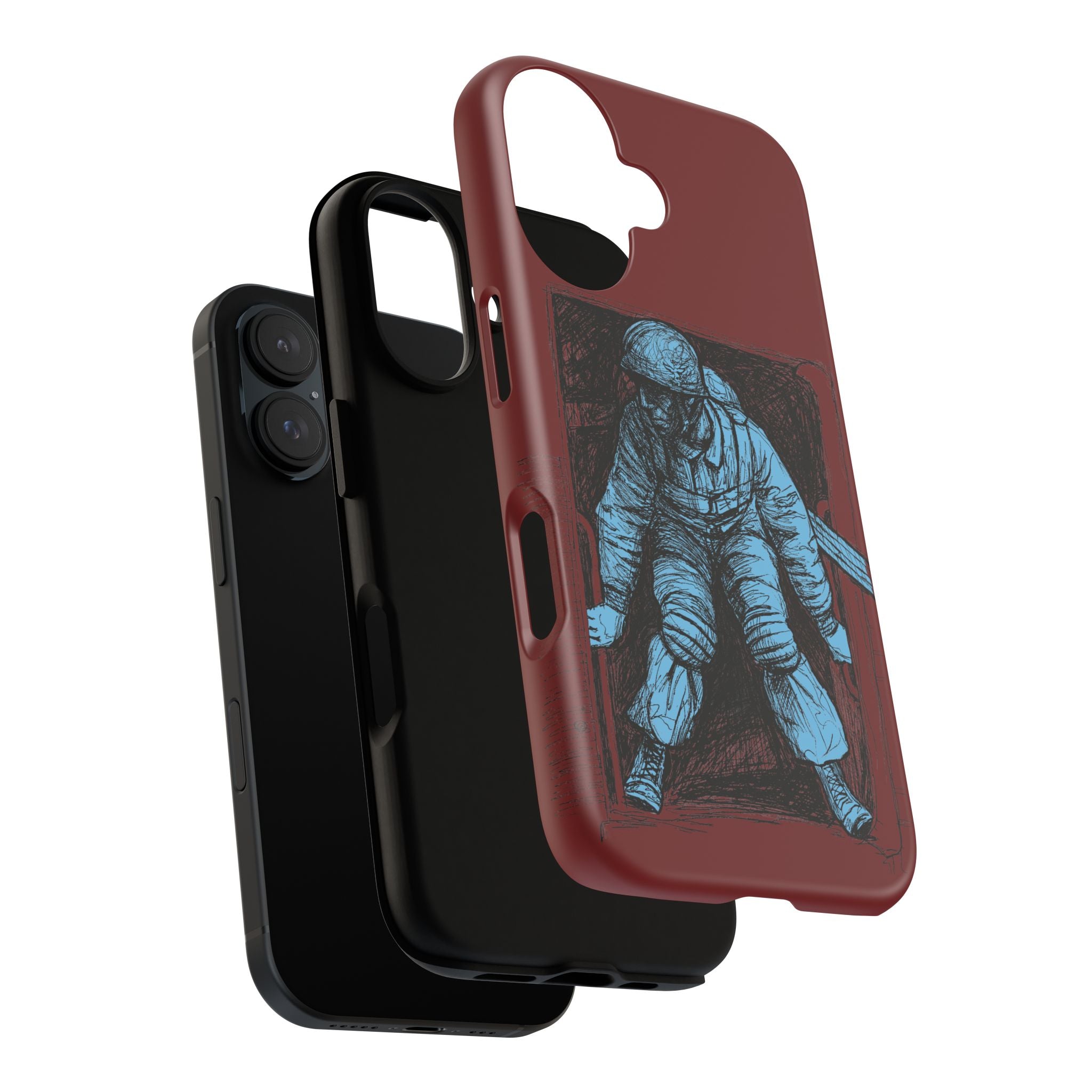 Fallschirmjäger Phone Case | WWII German Paratrooper Hand-Drawn Art | Maroon & Cambridge Blue Tough Case