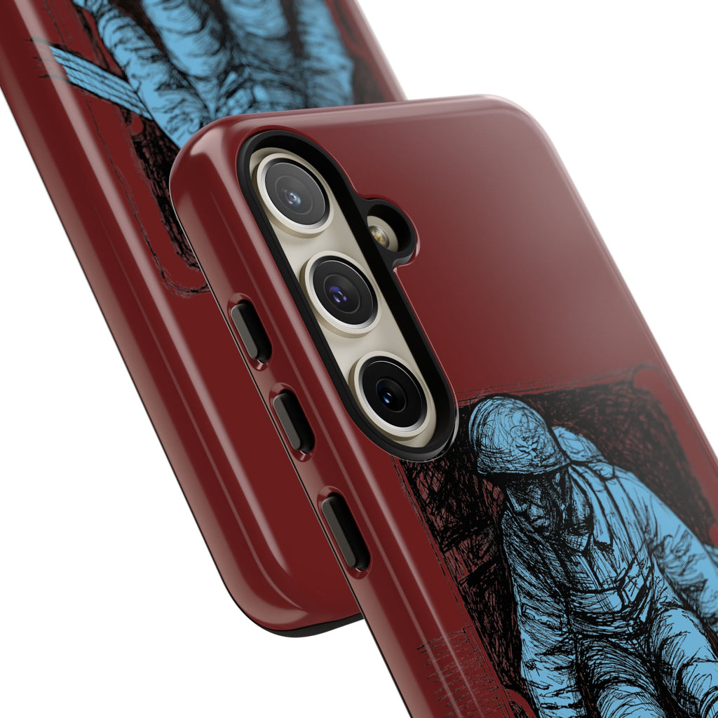 Fallschirmjäger Phone Case | WWII German Paratrooper Hand-Drawn Art | Maroon & Cambridge Blue Tough Case