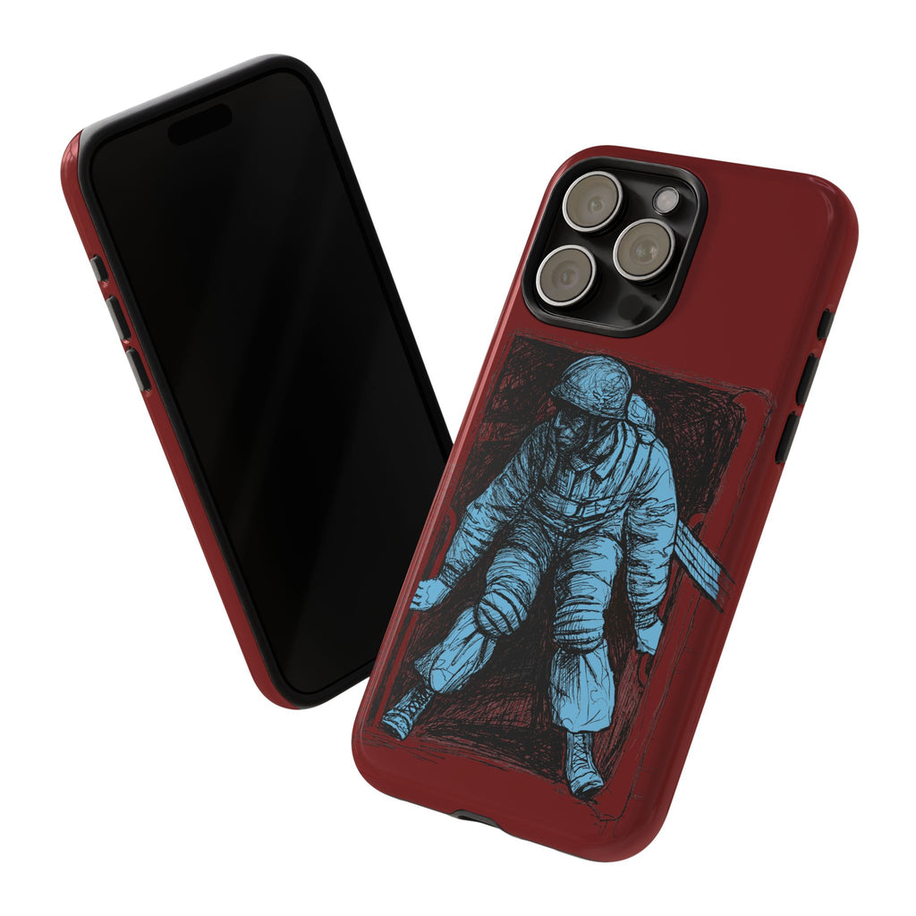 Fallschirmjäger Phone Case | WWII German Paratrooper Hand-Drawn Art | Maroon & Cambridge Blue Tough Case