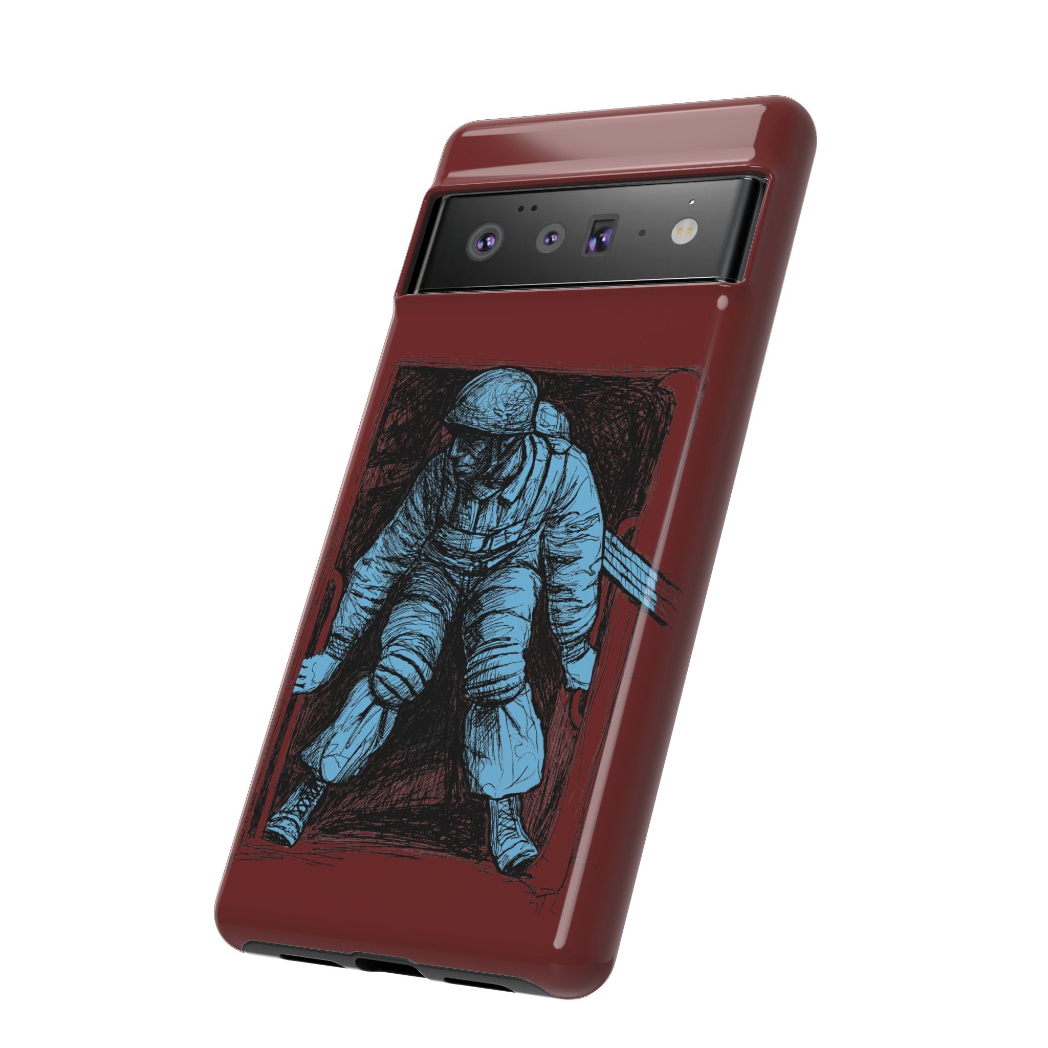 Fallschirmjäger Phone Case | WWII German Paratrooper Hand-Drawn Art | Maroon & Cambridge Blue Tough Case