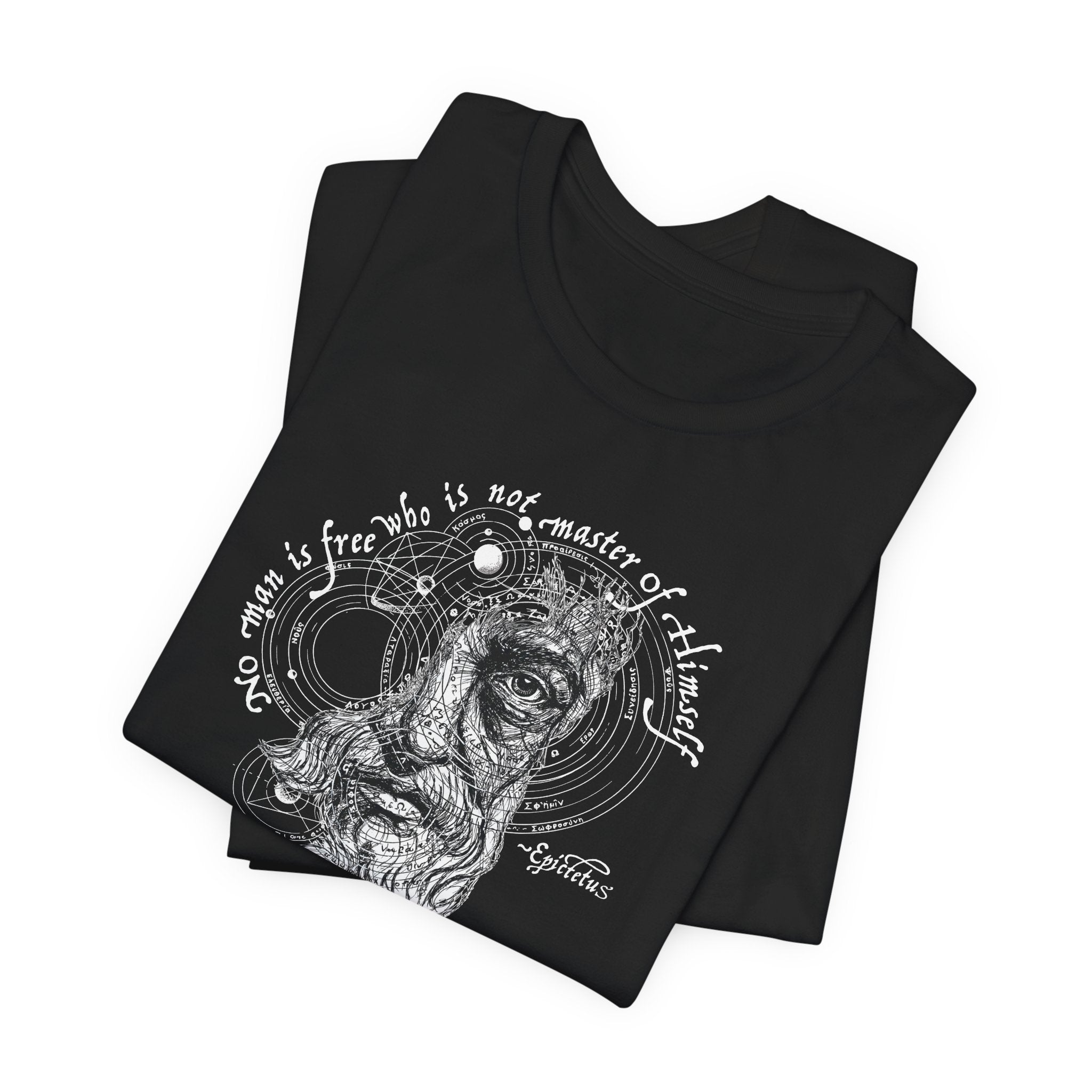 Epictetus T-Shirt | "No Man is Free Who is Not Master of Himself" | Hand-Drawn Stoic Philosophy Art
