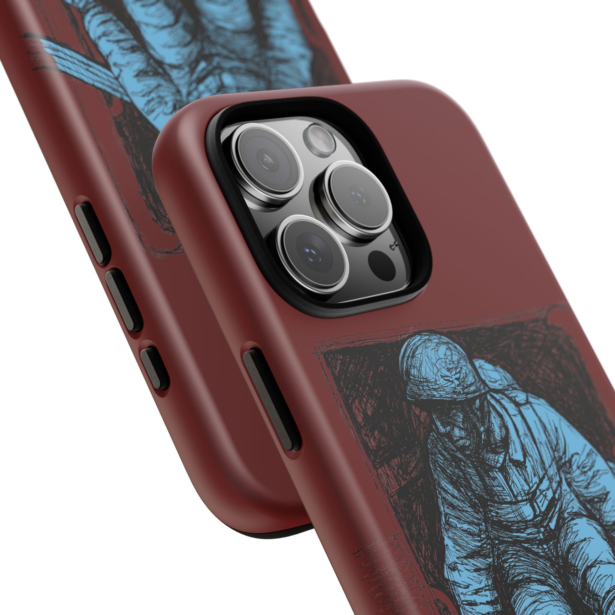 Fallschirmjäger Phone Case | WWII German Paratrooper Hand-Drawn Art | Maroon & Cambridge Blue Tough Case