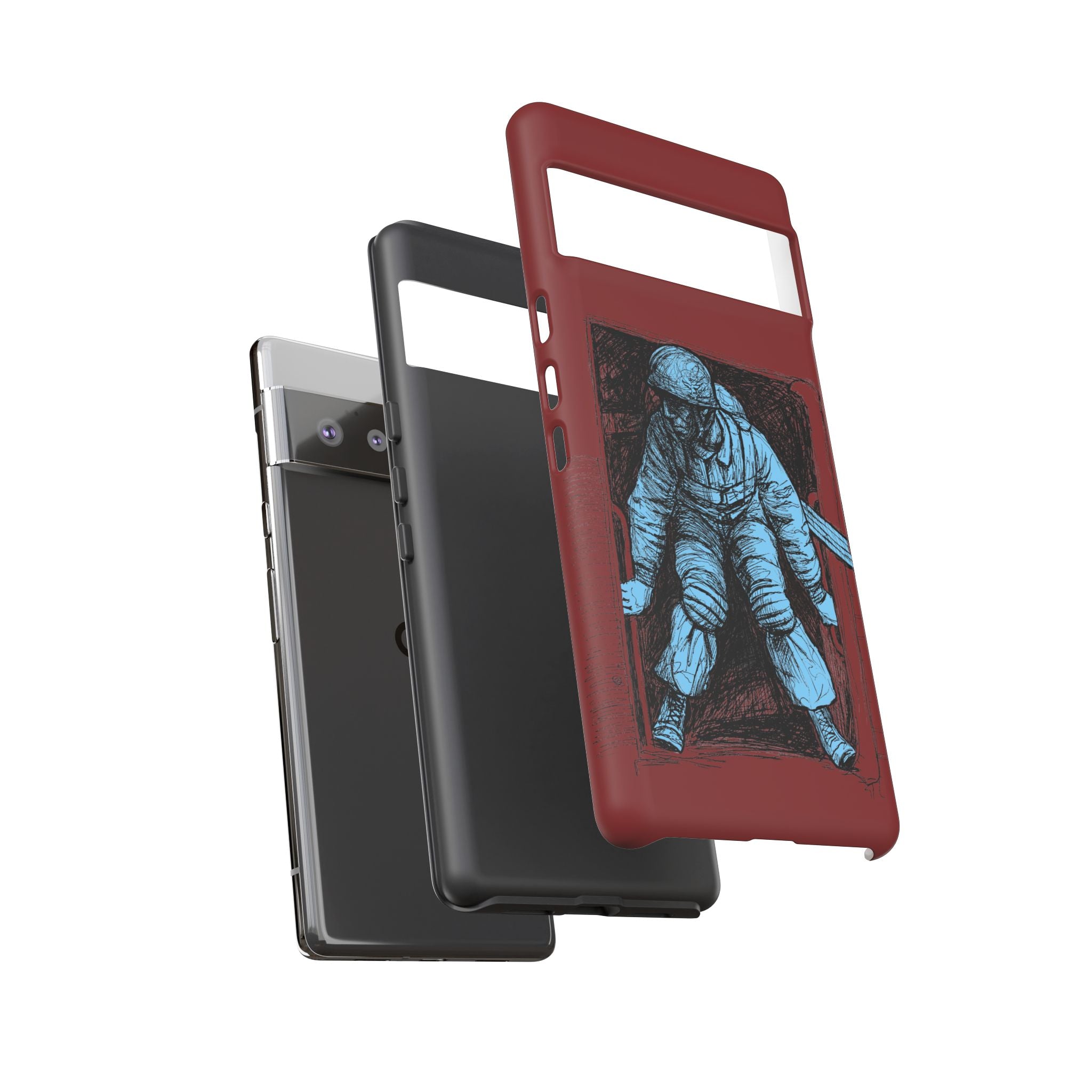 Fallschirmjäger Phone Case | WWII German Paratrooper Hand-Drawn Art | Maroon & Cambridge Blue Tough Case
