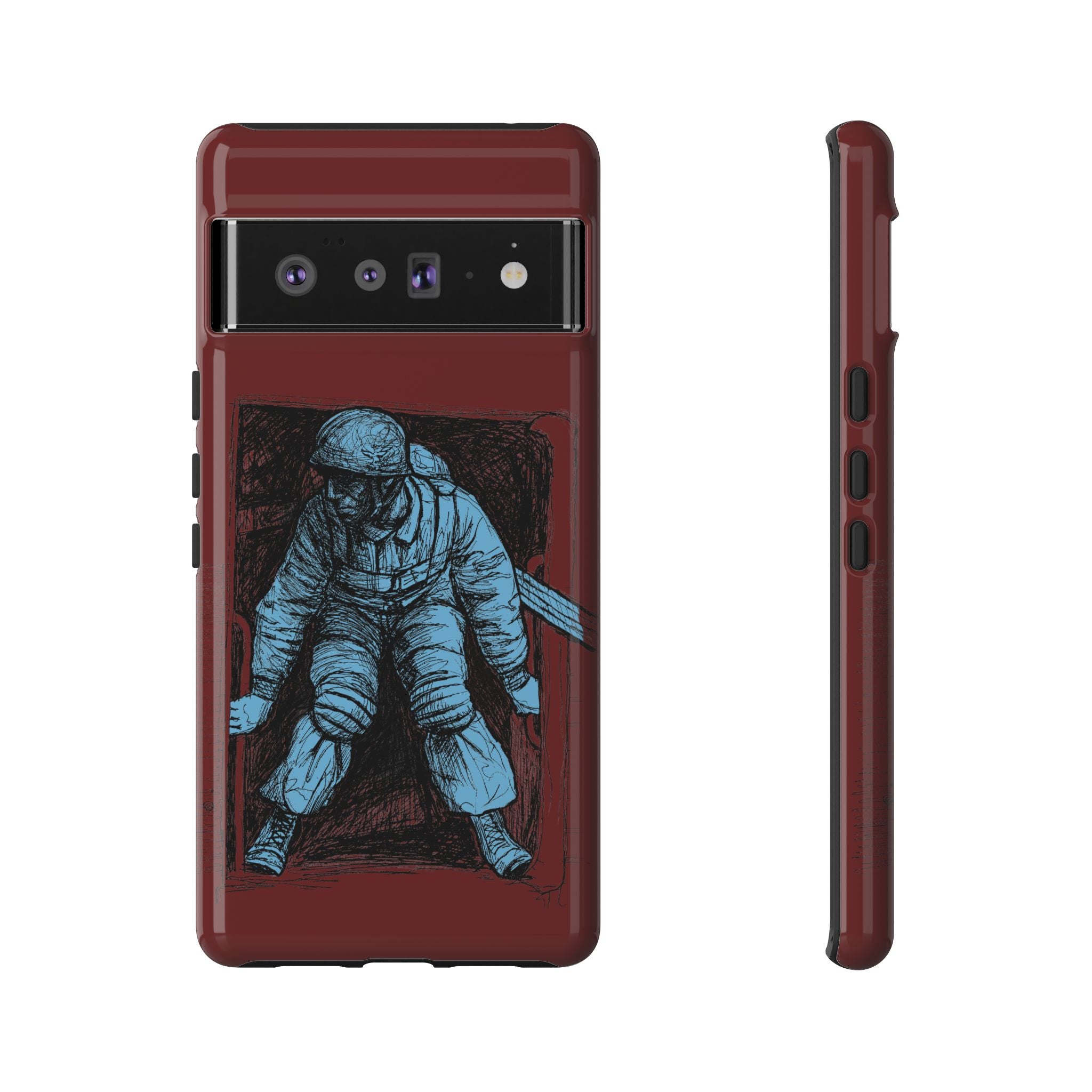 Fallschirmjäger Phone Case | WWII German Paratrooper Hand-Drawn Art | Maroon & Cambridge Blue Tough Case