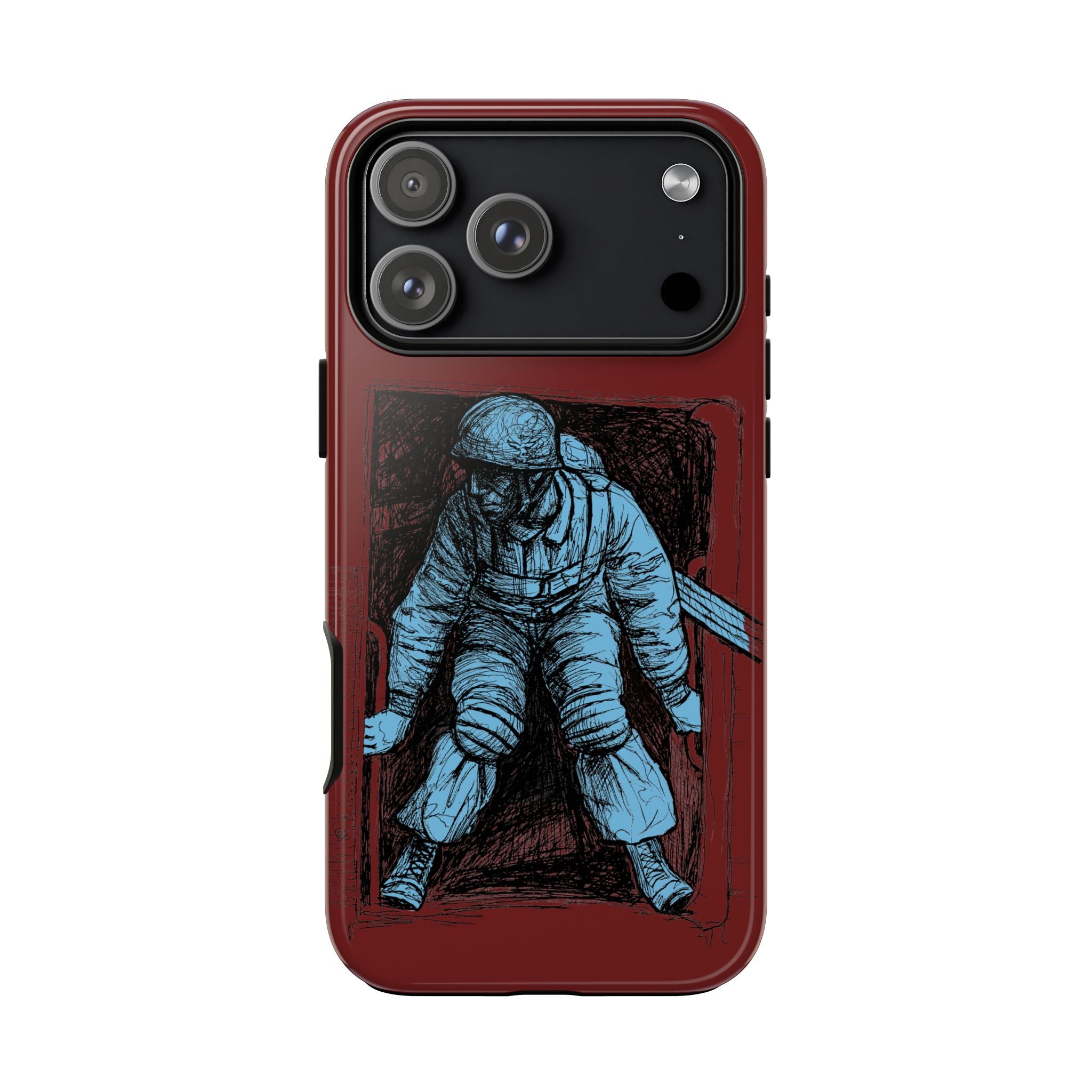 Fallschirmjäger Phone Case | WWII German Paratrooper Hand-Drawn Art | Maroon & Cambridge Blue Tough Case