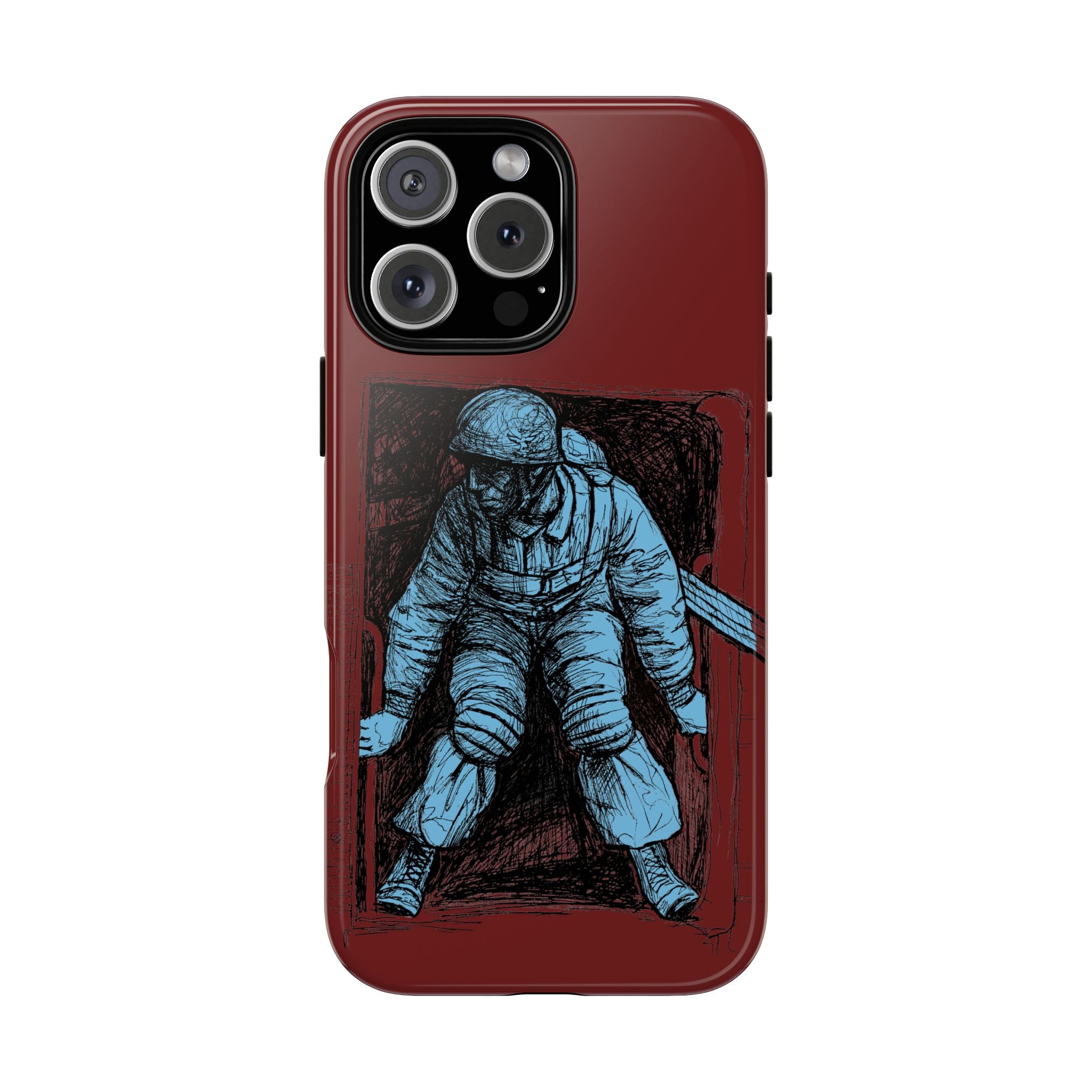 Fallschirmjäger Phone Case | WWII German Paratrooper Hand-Drawn Art | Maroon & Cambridge Blue Tough Case
