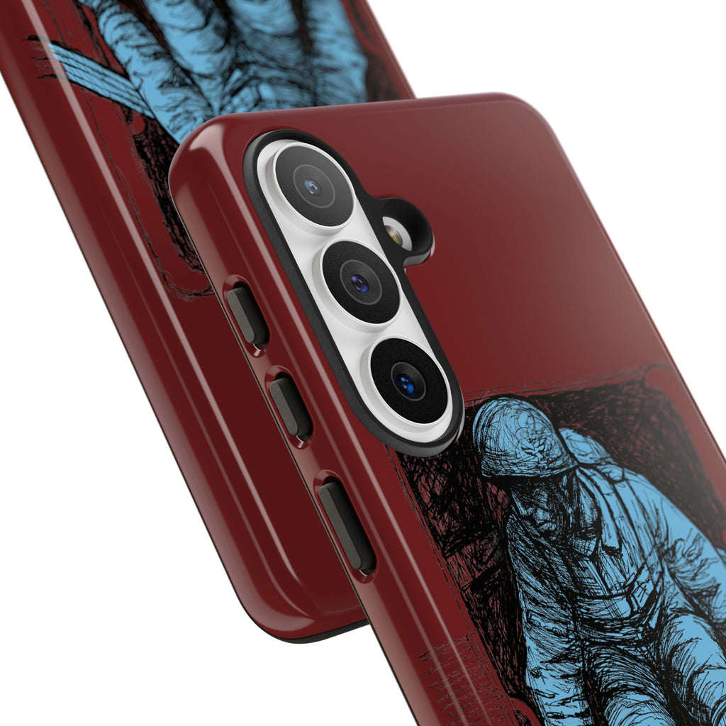 Fallschirmjäger Phone Case | WWII German Paratrooper Hand-Drawn Art | Maroon & Cambridge Blue Tough Case