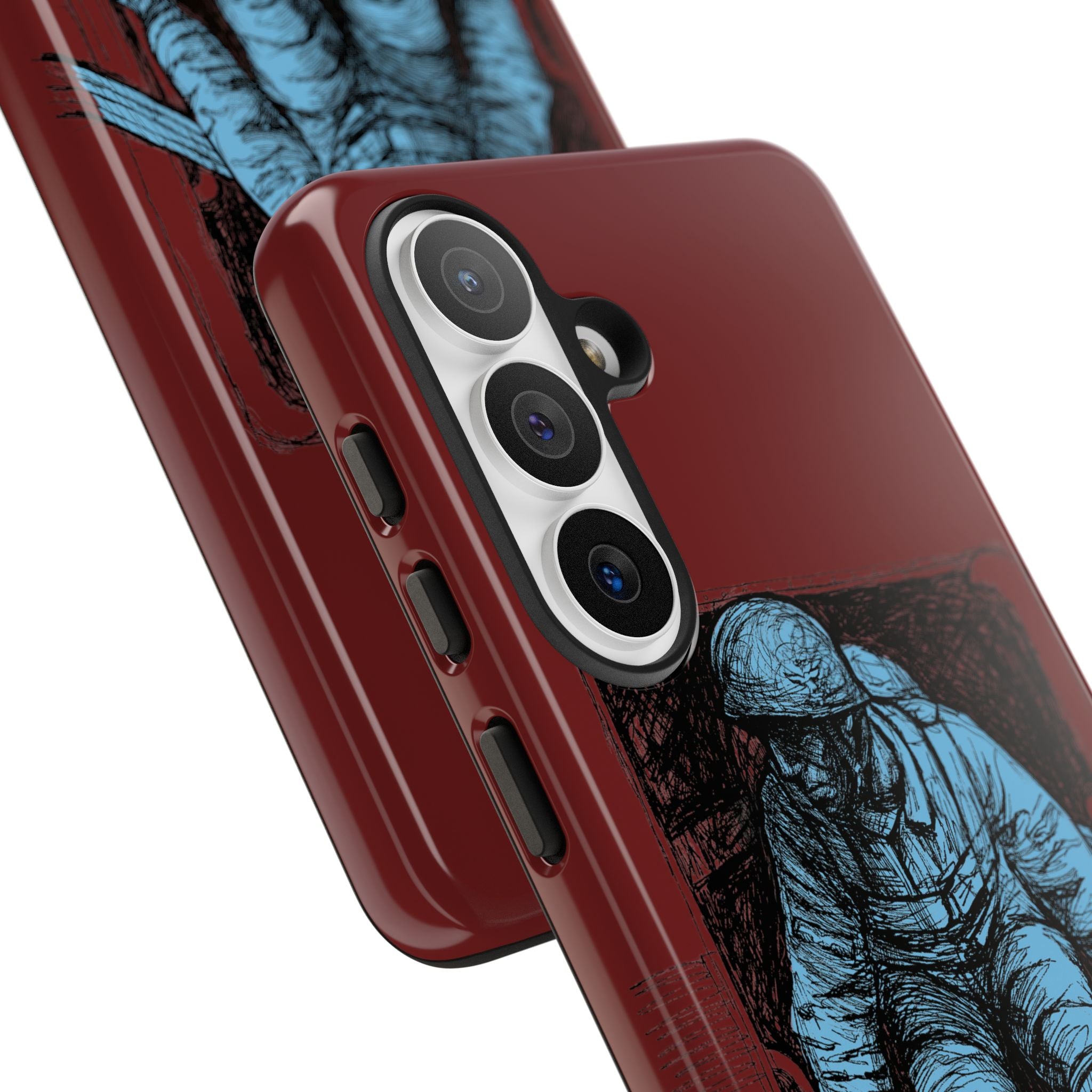 Fallschirmjäger Phone Case | WWII German Paratrooper Hand-Drawn Art | Maroon & Cambridge Blue Tough Case