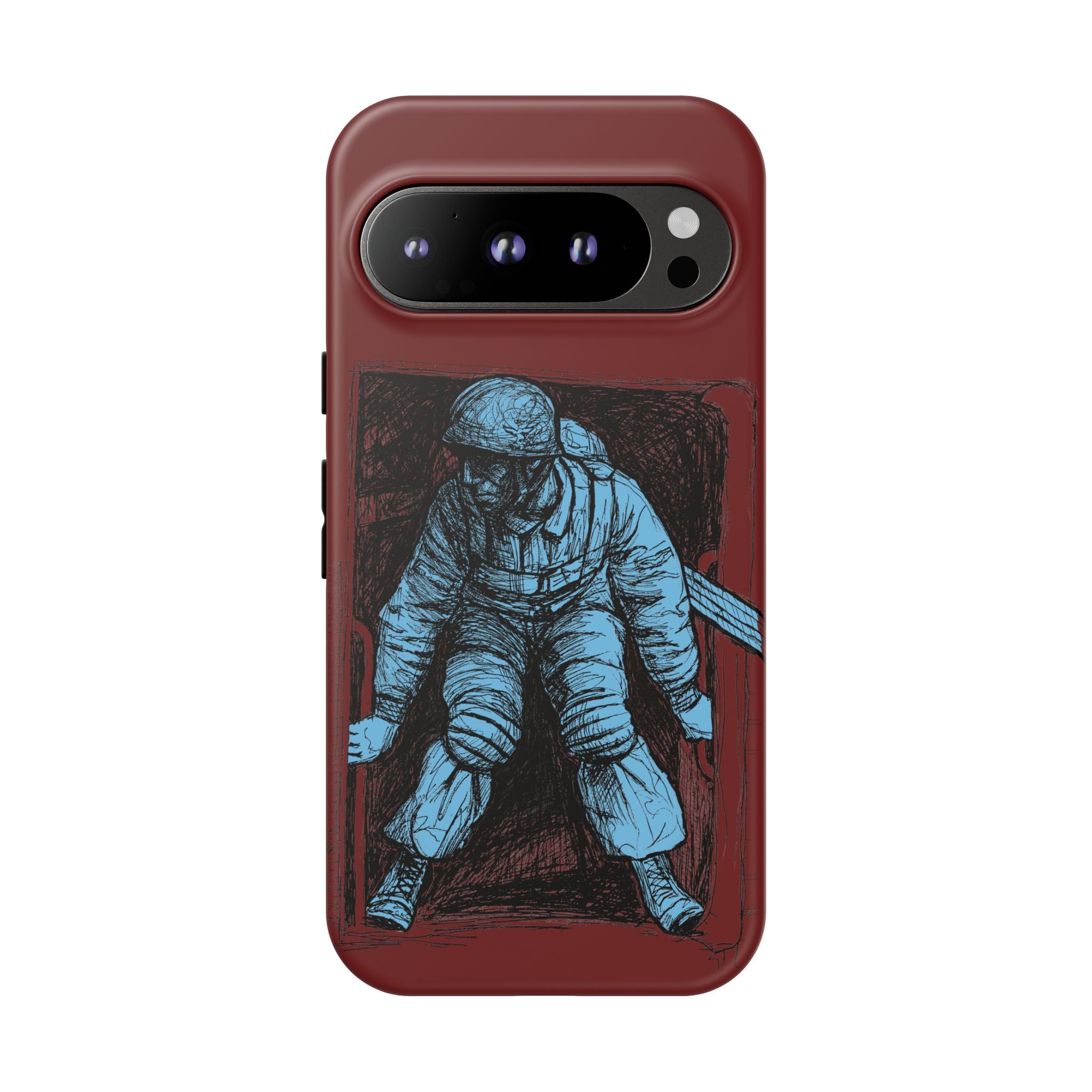 Fallschirmjäger Phone Case | WWII German Paratrooper Hand-Drawn Art | Maroon & Cambridge Blue Tough Case