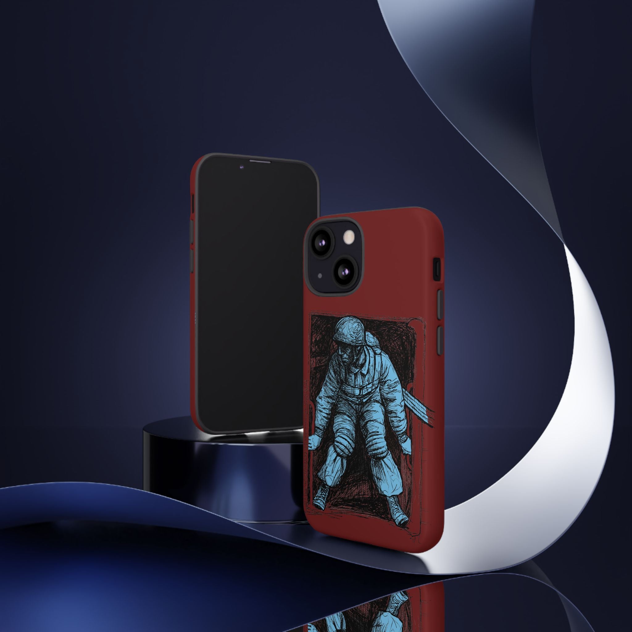 Fallschirmjäger Phone Case | WWII German Paratrooper Hand-Drawn Art | Maroon & Cambridge Blue Tough Case