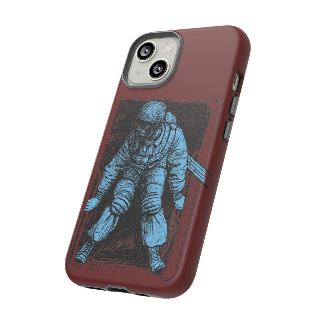 Fallschirmjäger Phone Case | WWII German Paratrooper Hand-Drawn Art | Maroon & Cambridge Blue Tough Case