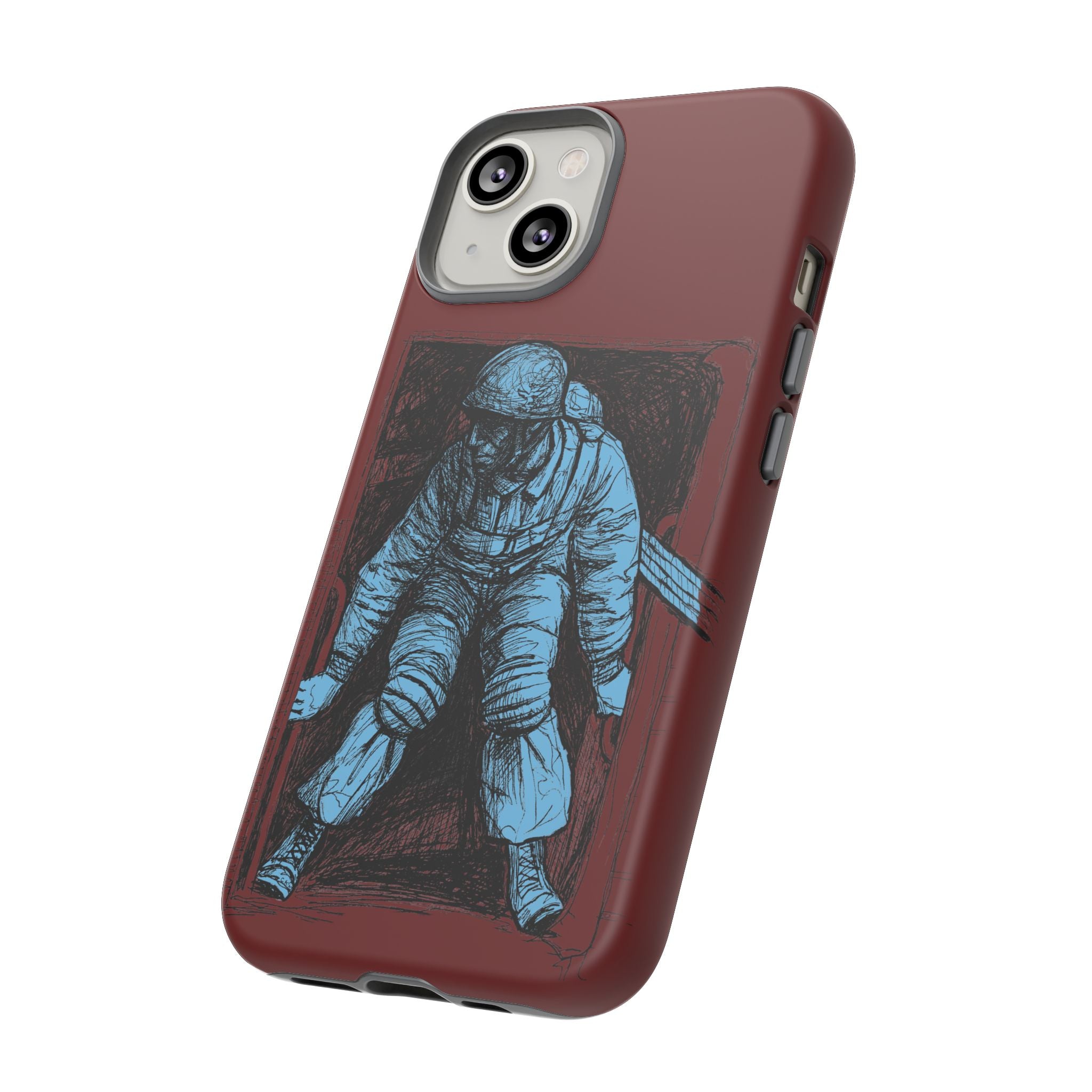 Fallschirmjäger Phone Case | WWII German Paratrooper Hand-Drawn Art | Maroon & Cambridge Blue Tough Case