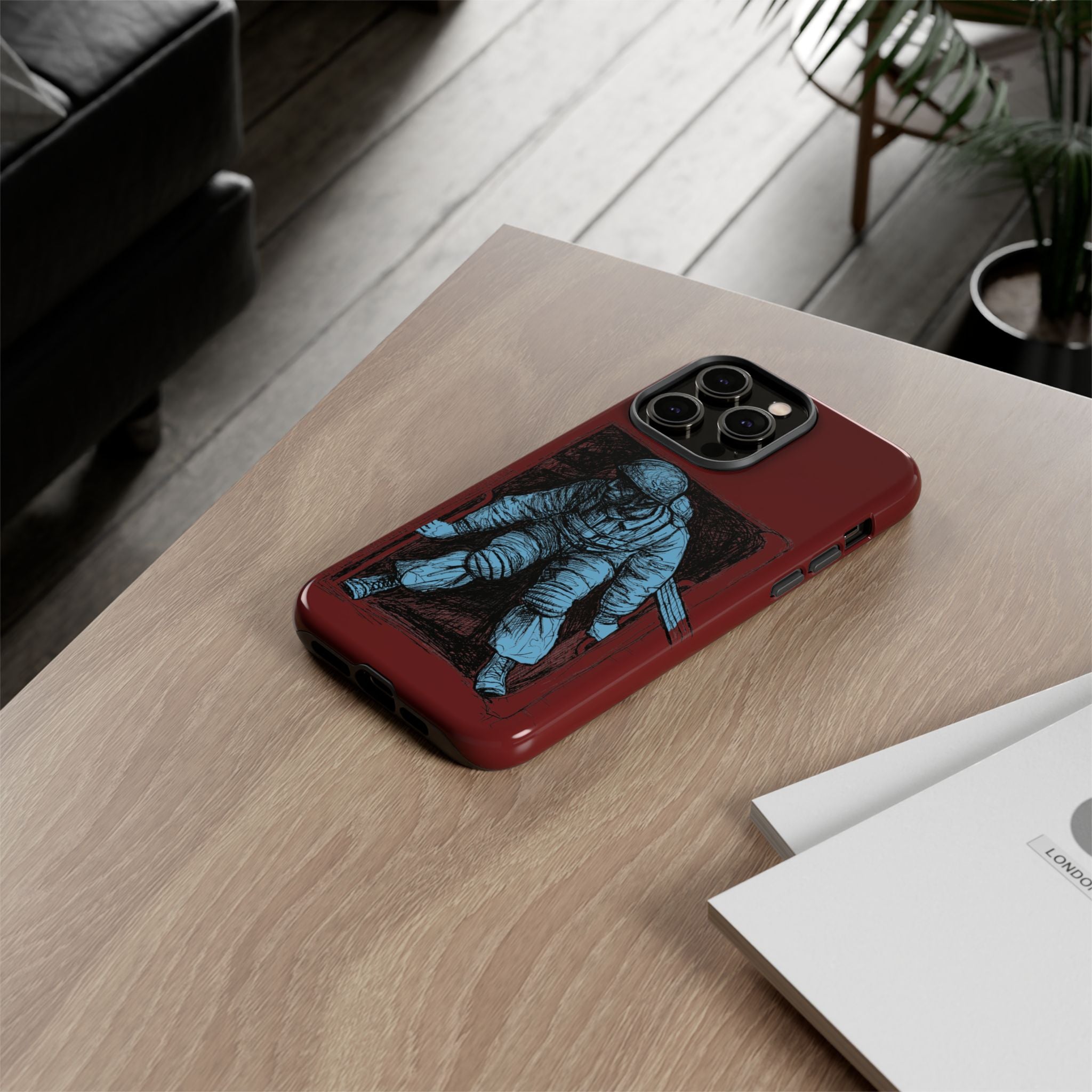 Fallschirmjäger Phone Case | WWII German Paratrooper Hand-Drawn Art | Maroon & Cambridge Blue Tough Case