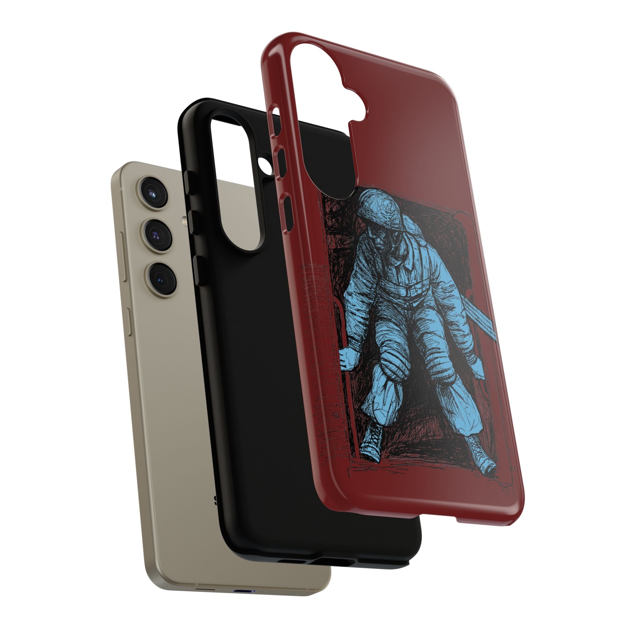 Fallschirmjäger Phone Case | WWII German Paratrooper Hand-Drawn Art | Maroon & Cambridge Blue Tough Case
