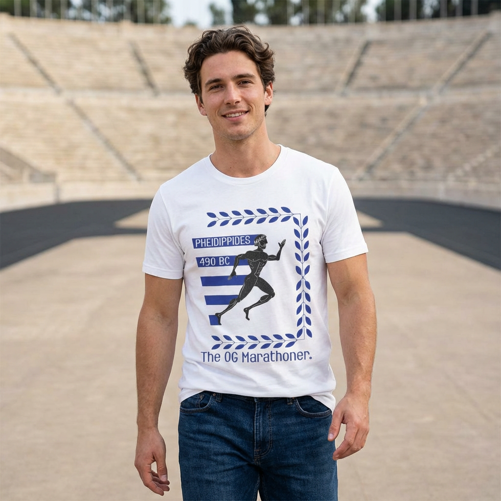 Pheidippides Marathoner Tee — "The OG Marathoner. Est. 490 BC."