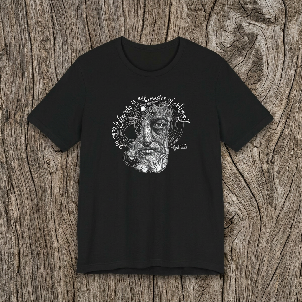 Epictetus T-Shirt | "No Man is Free Who is Not Master of Himself" | Hand-Drawn Stoic Philosophy Art