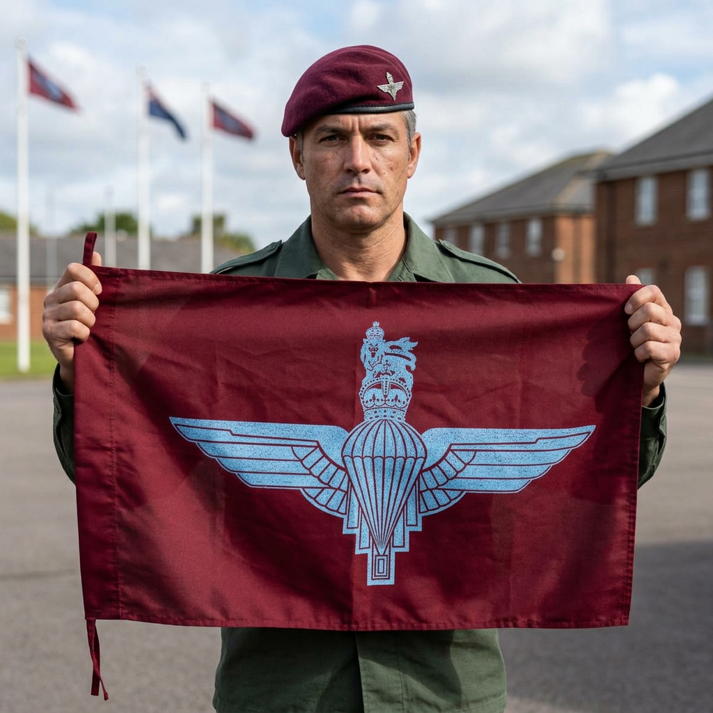 Parachute Regiment Flag | Cap Badge Hand-Drawn Art | Maroon & Cambridge Blue | 1 Para Heritage Flag