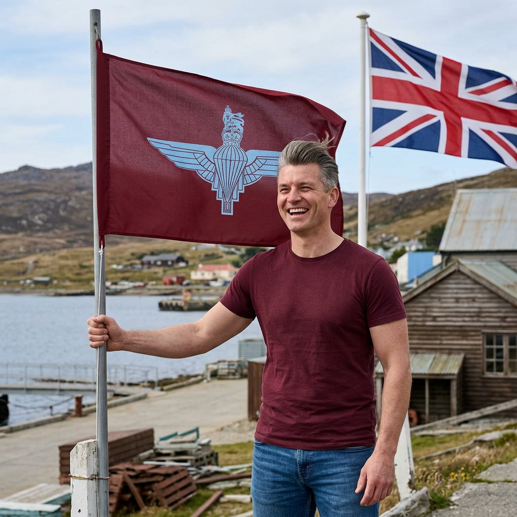 Parachute Regiment Flag | Cap Badge Hand-Drawn Art | Maroon & Cambridge Blue | 1 Para Heritage Flag