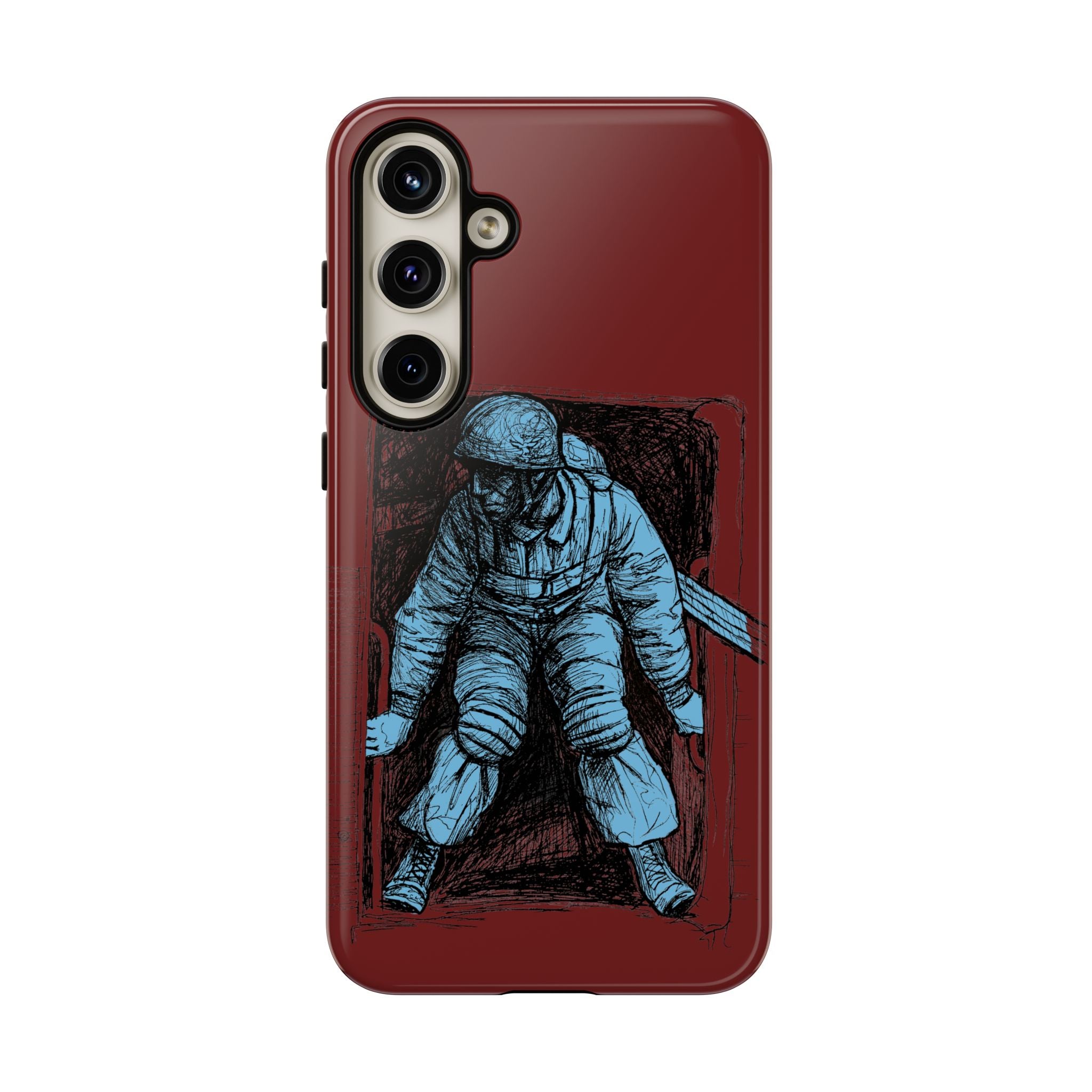 Fallschirmjäger Phone Case | WWII German Paratrooper Hand-Drawn Art | Maroon & Cambridge Blue Tough Case