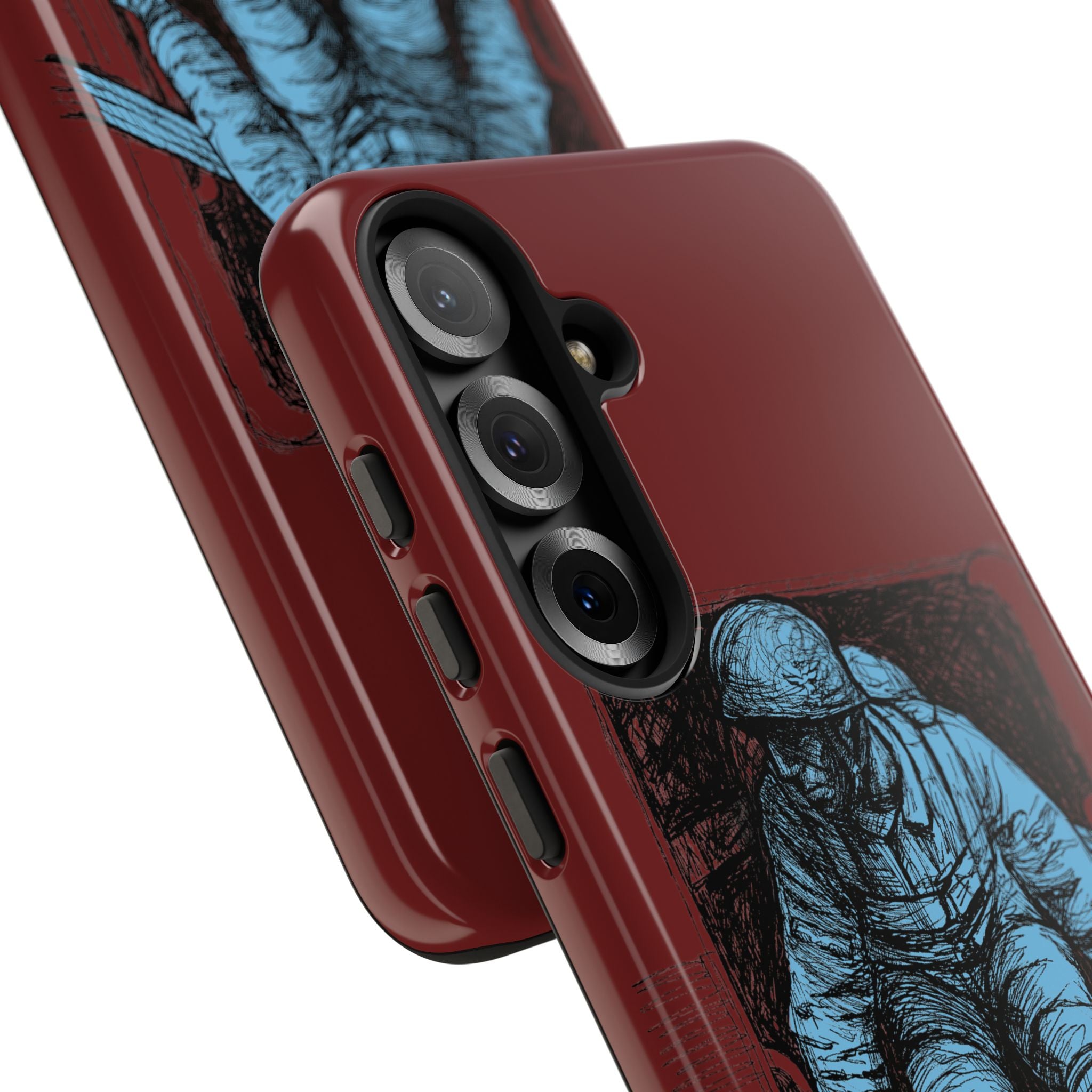 Fallschirmjäger Phone Case | WWII German Paratrooper Hand-Drawn Art | Maroon & Cambridge Blue Tough Case