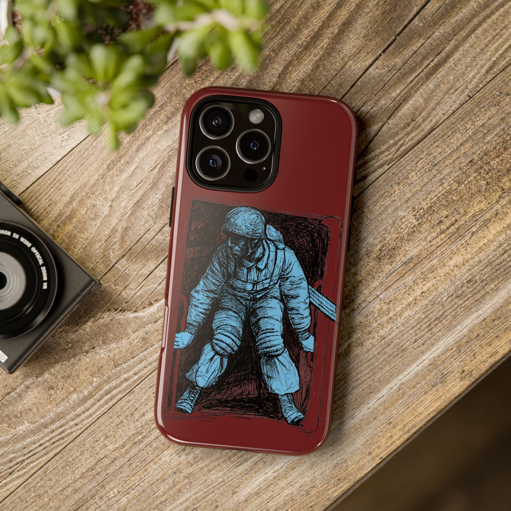 Fallschirmjäger Phone Case | WWII German Paratrooper Hand-Drawn Art | Maroon & Cambridge Blue Tough Case
