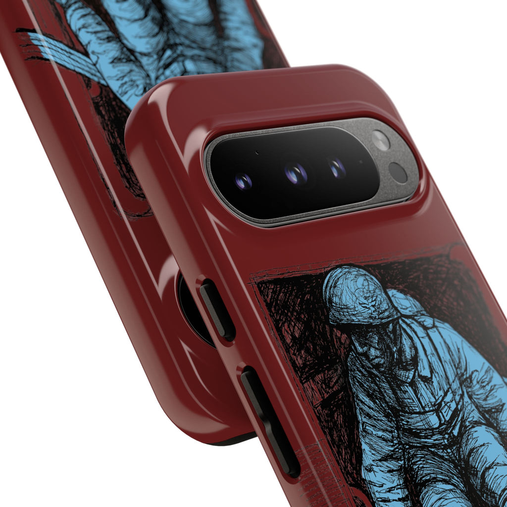 Fallschirmjäger Phone Case | WWII German Paratrooper Hand-Drawn Art | Maroon & Cambridge Blue Tough Case