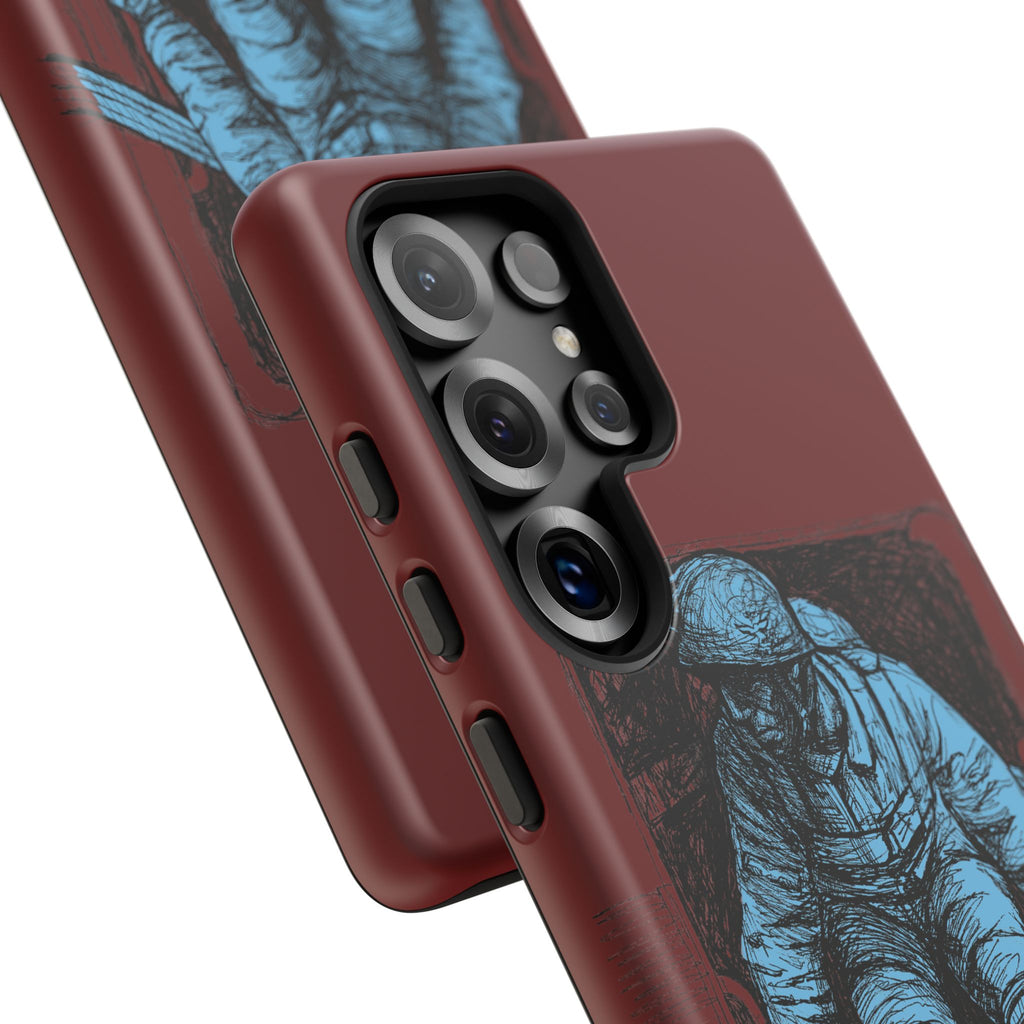 Fallschirmjäger Phone Case | WWII German Paratrooper Hand-Drawn Art | Maroon & Cambridge Blue Tough Case