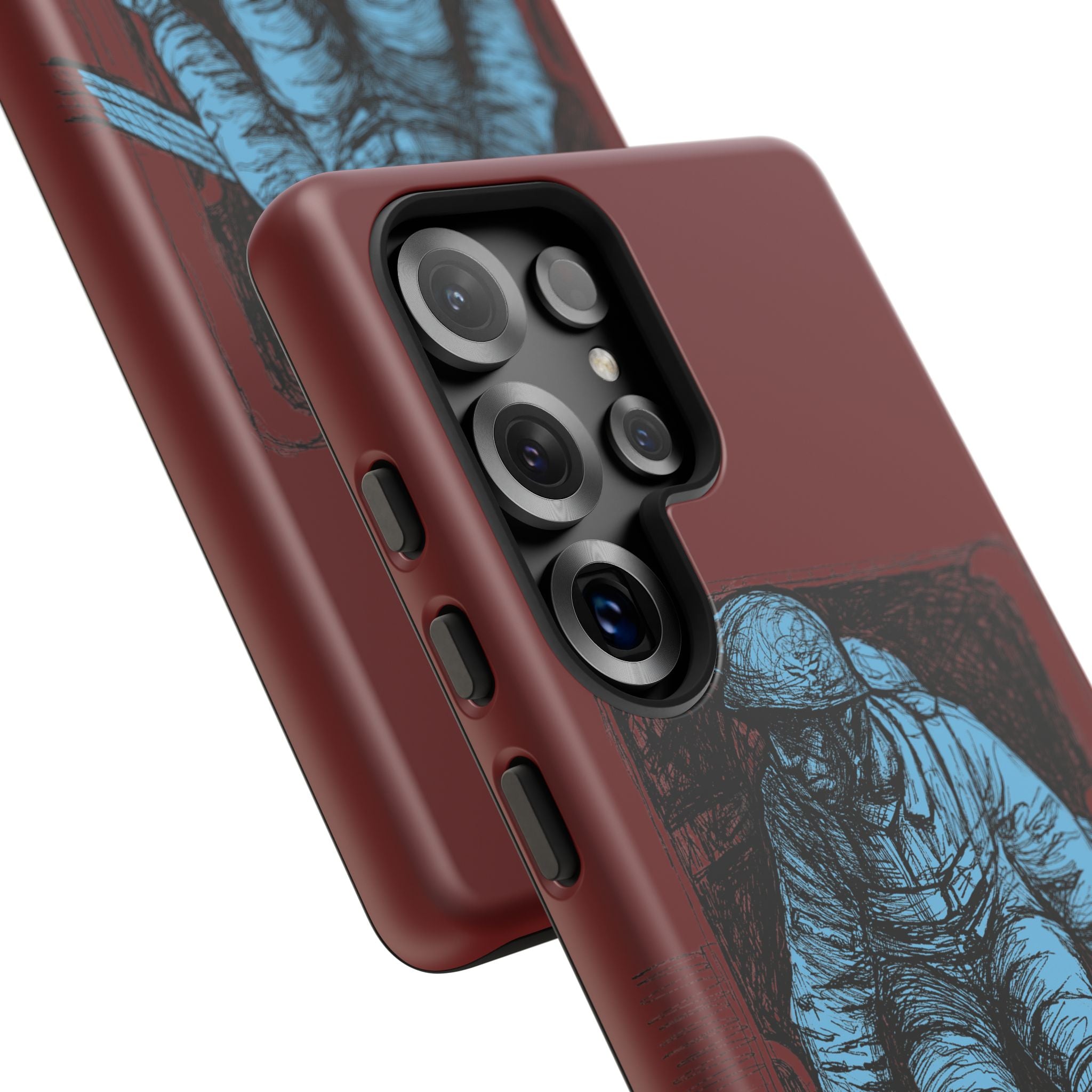 Fallschirmjäger Phone Case | WWII German Paratrooper Hand-Drawn Art | Maroon & Cambridge Blue Tough Case