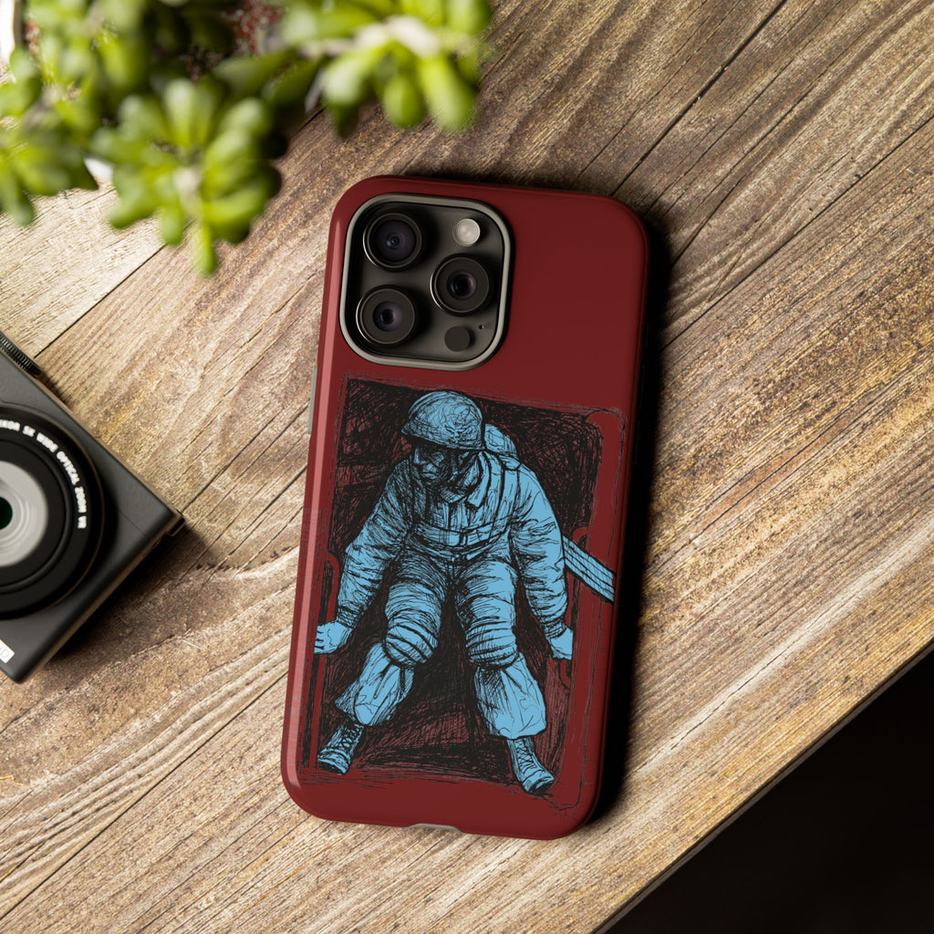 Fallschirmjäger Phone Case | WWII German Paratrooper Hand-Drawn Art | Maroon & Cambridge Blue Tough Case