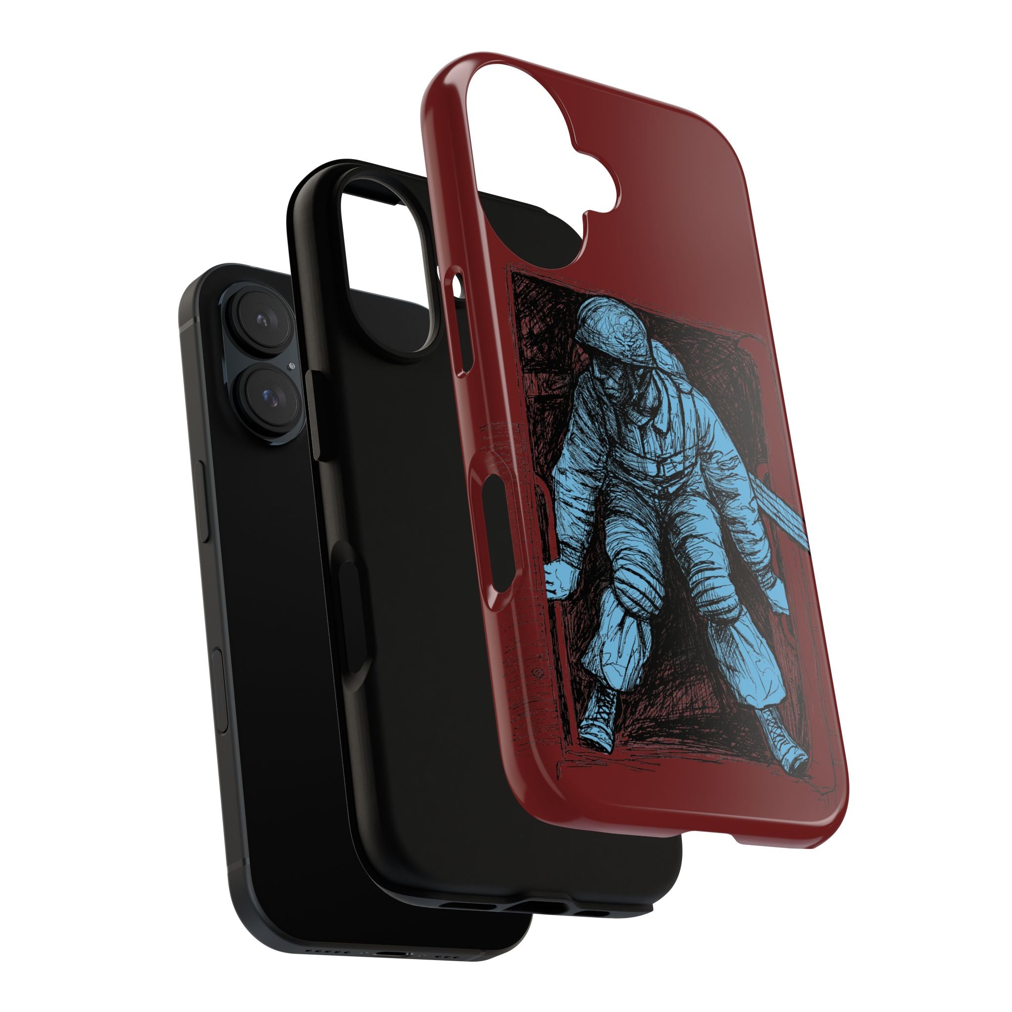 Fallschirmjäger Phone Case | WWII German Paratrooper Hand-Drawn Art | Maroon & Cambridge Blue Tough Case