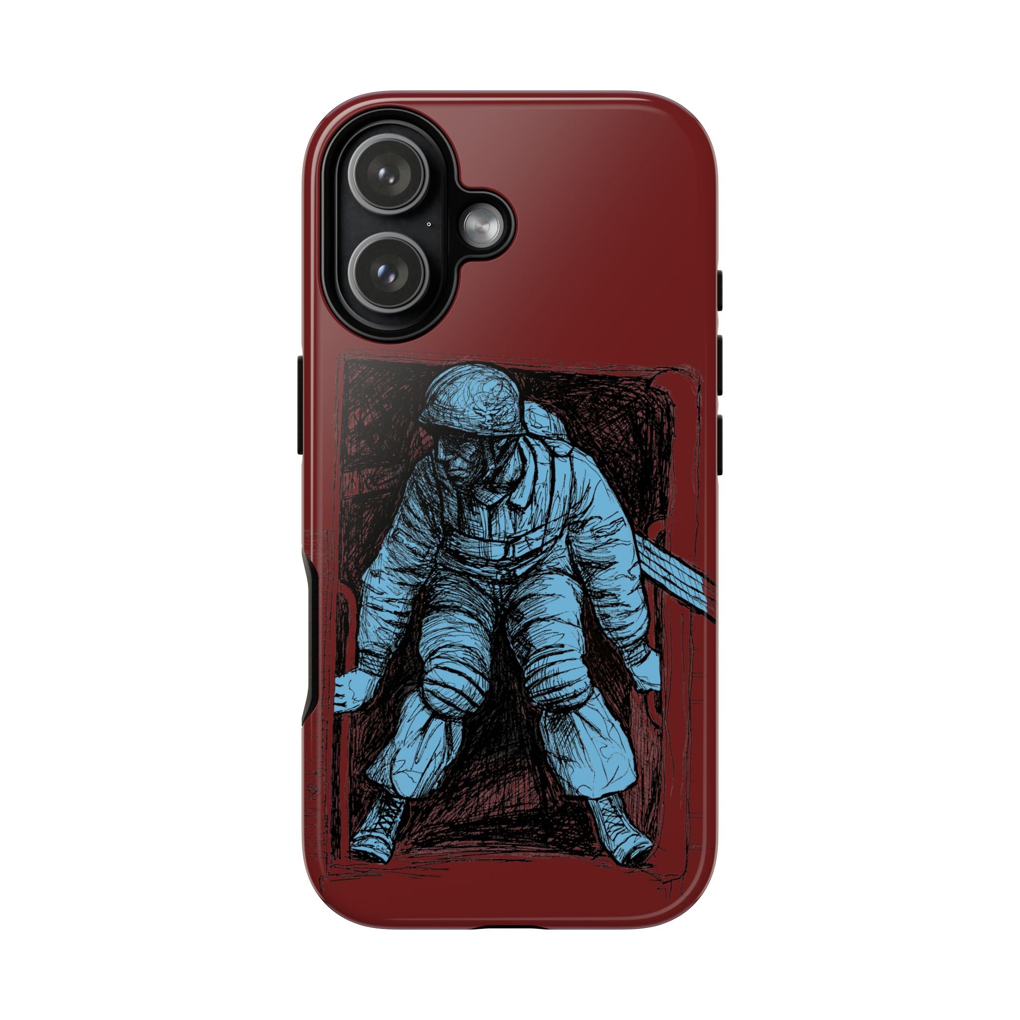 Fallschirmjäger Phone Case | WWII German Paratrooper Hand-Drawn Art | Maroon & Cambridge Blue Tough Case
