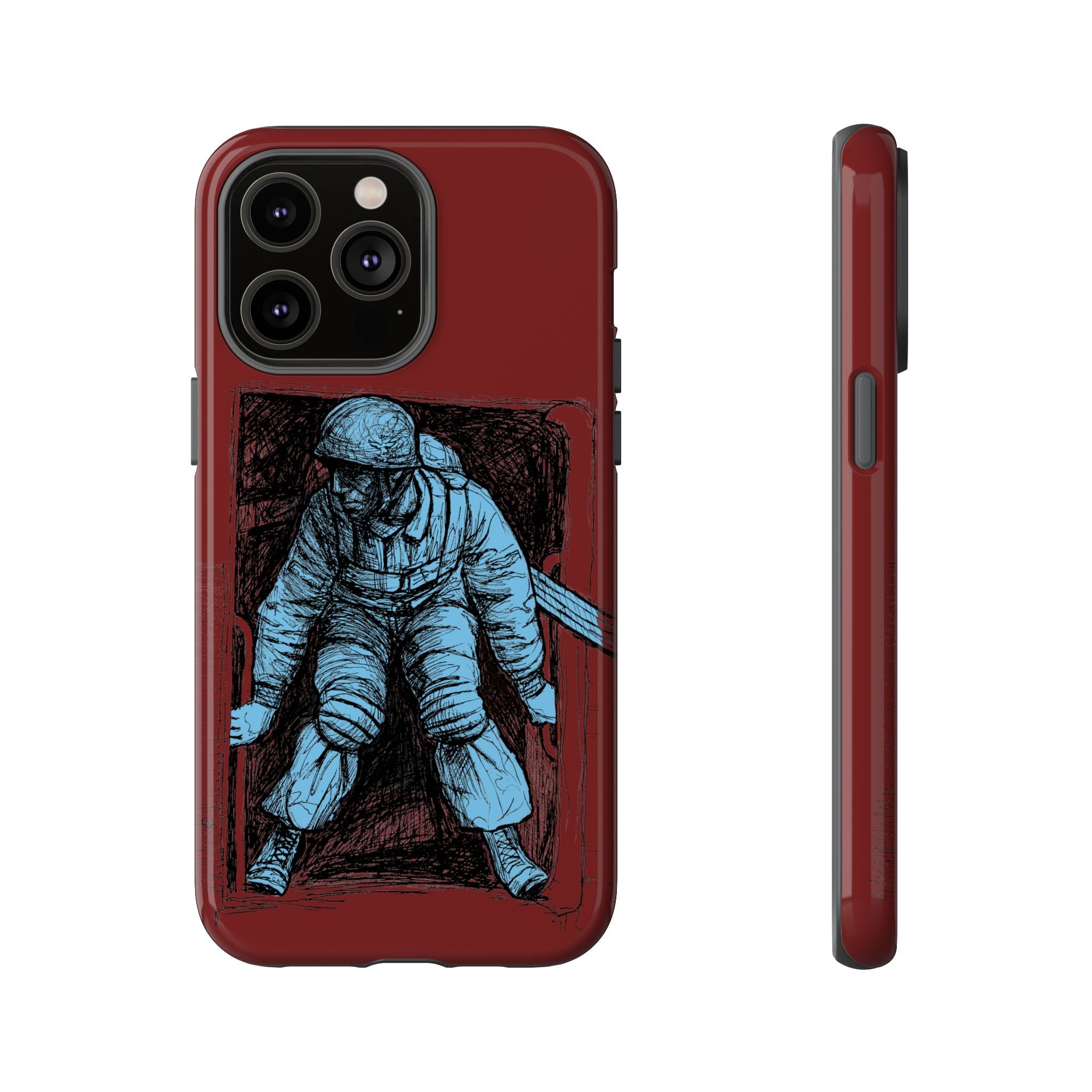 Fallschirmjäger Phone Case | WWII German Paratrooper Hand-Drawn Art | Maroon & Cambridge Blue Tough Case
