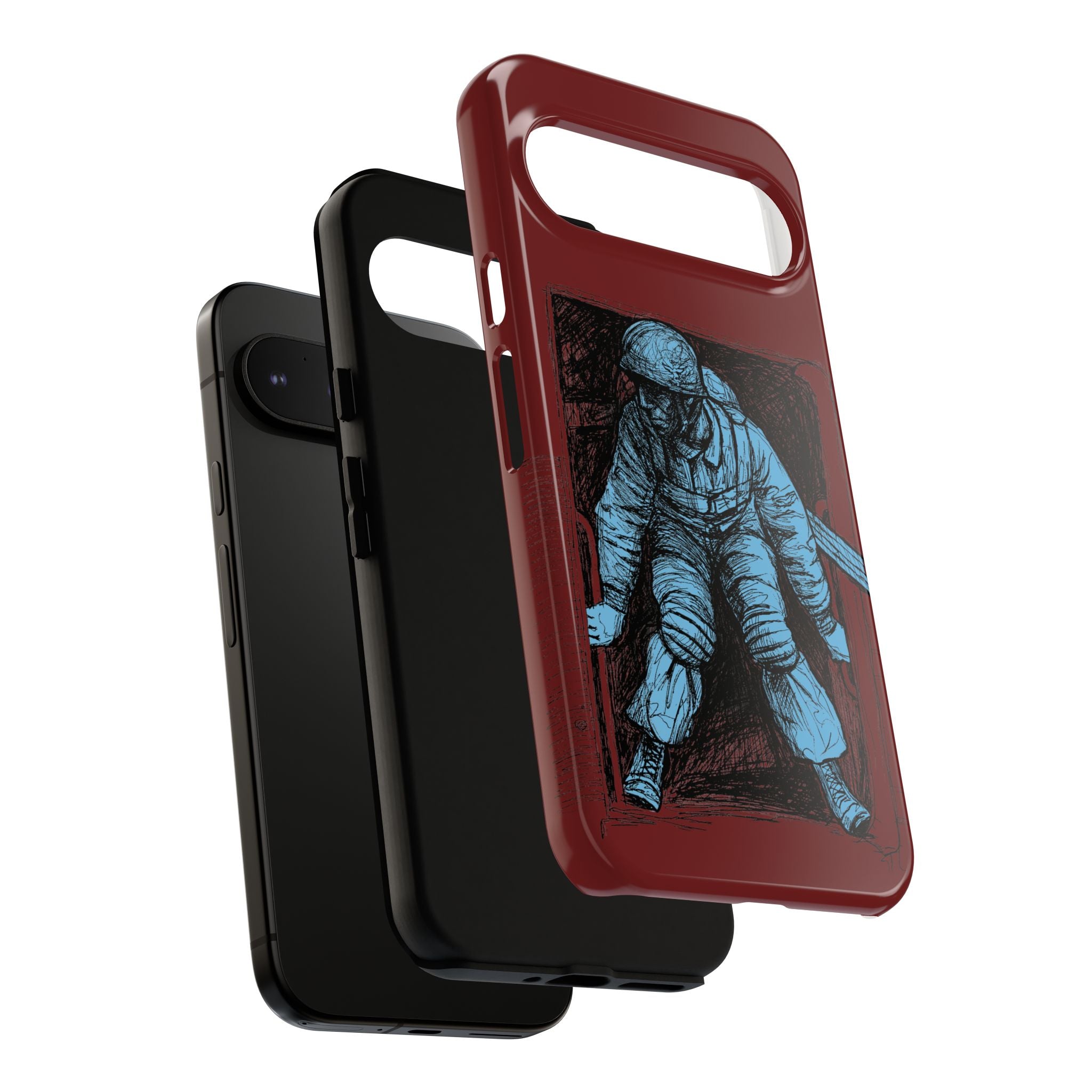 Fallschirmjäger Phone Case | WWII German Paratrooper Hand-Drawn Art | Maroon & Cambridge Blue Tough Case