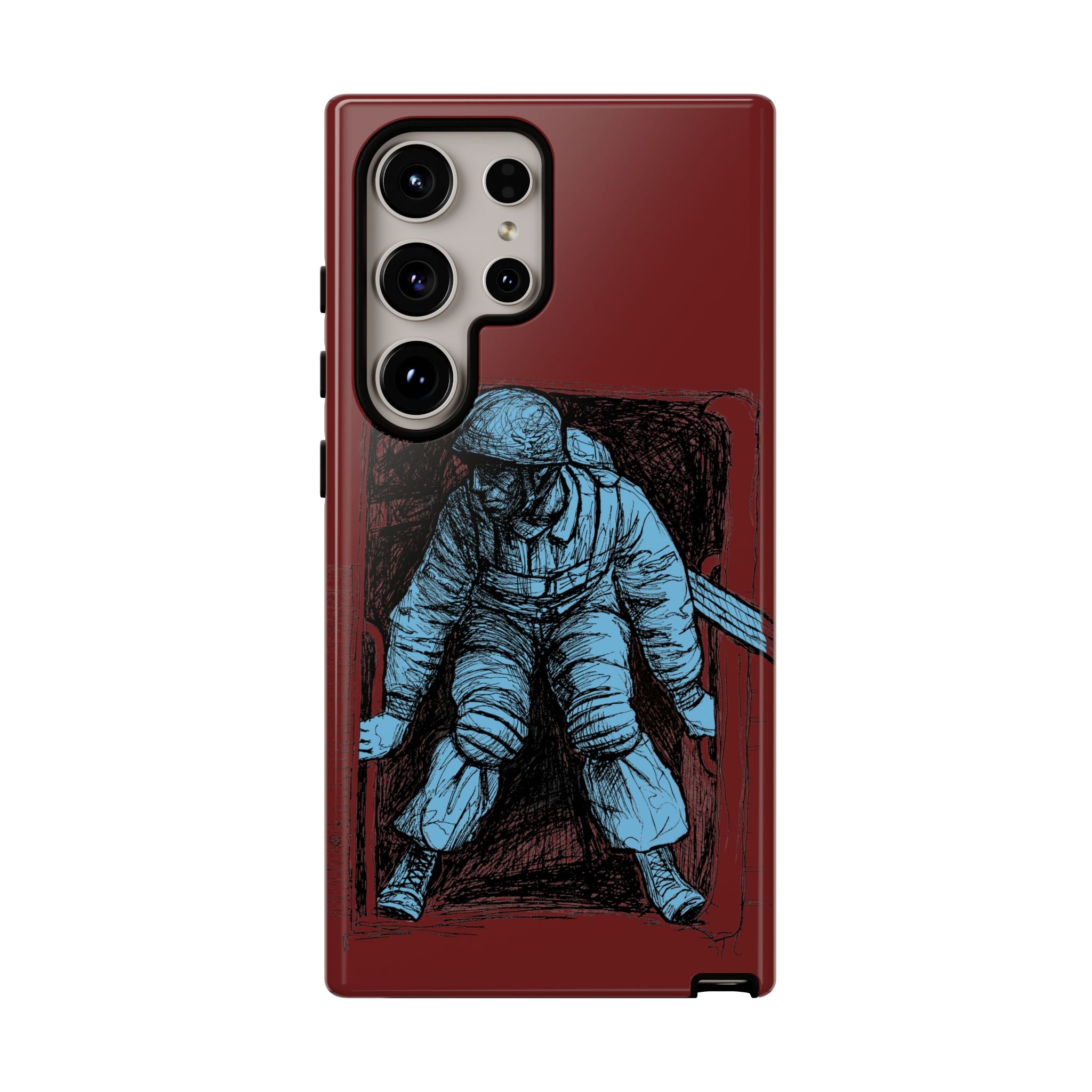 Fallschirmjäger Phone Case | WWII German Paratrooper Hand-Drawn Art | Maroon & Cambridge Blue Tough Case