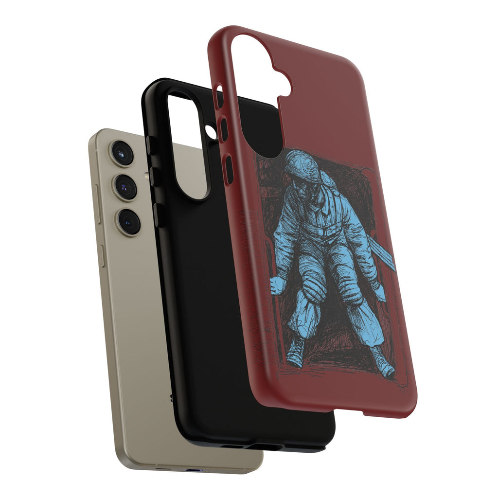 Fallschirmjäger Phone Case | WWII German Paratrooper Hand-Drawn Art | Maroon & Cambridge Blue Tough Case