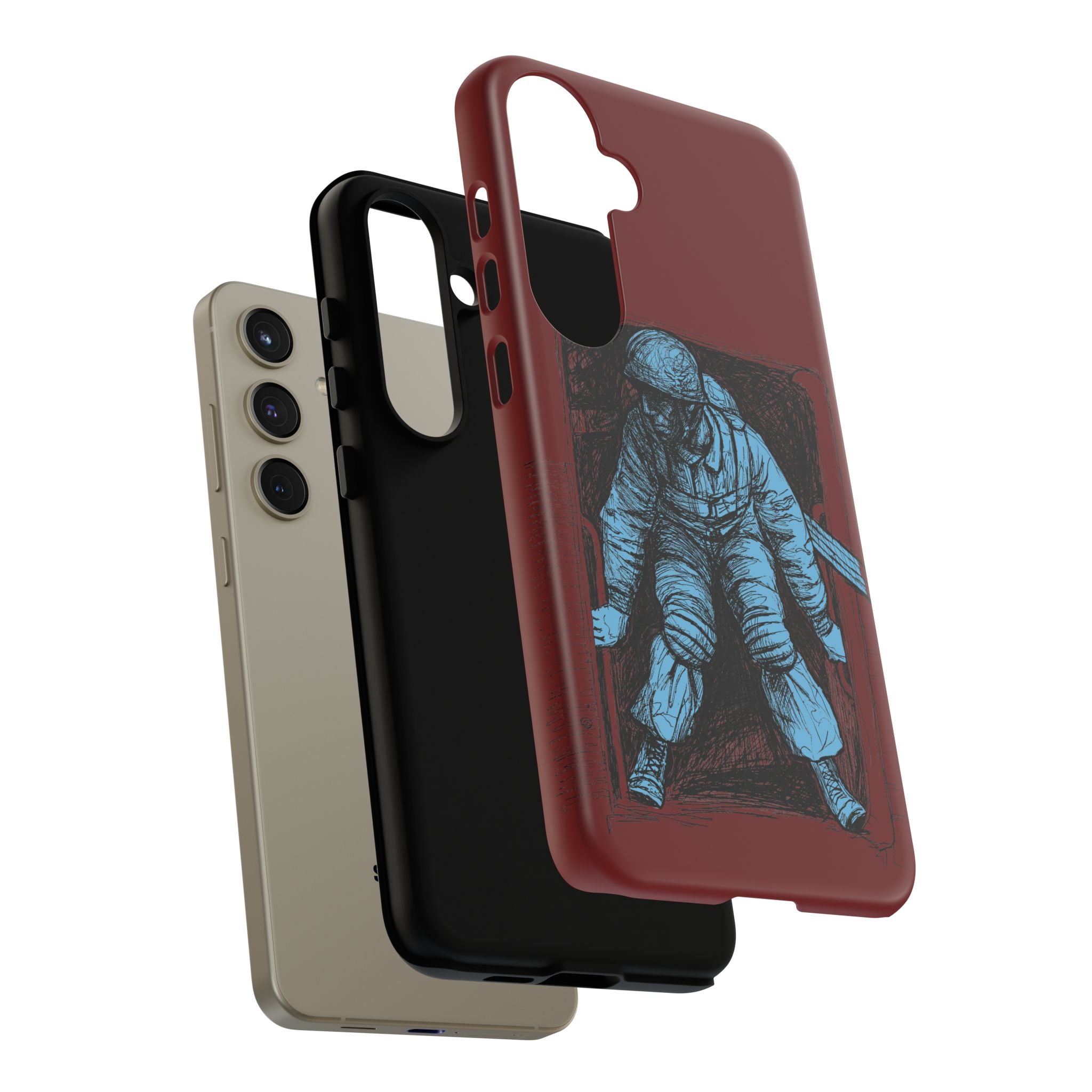 Fallschirmjäger Phone Case | WWII German Paratrooper Hand-Drawn Art | Maroon & Cambridge Blue Tough Case