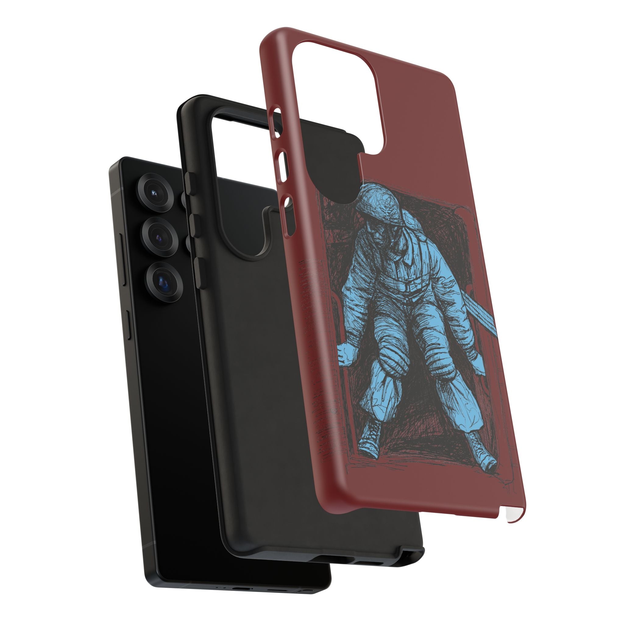 Fallschirmjäger Phone Case | WWII German Paratrooper Hand-Drawn Art | Maroon & Cambridge Blue Tough Case