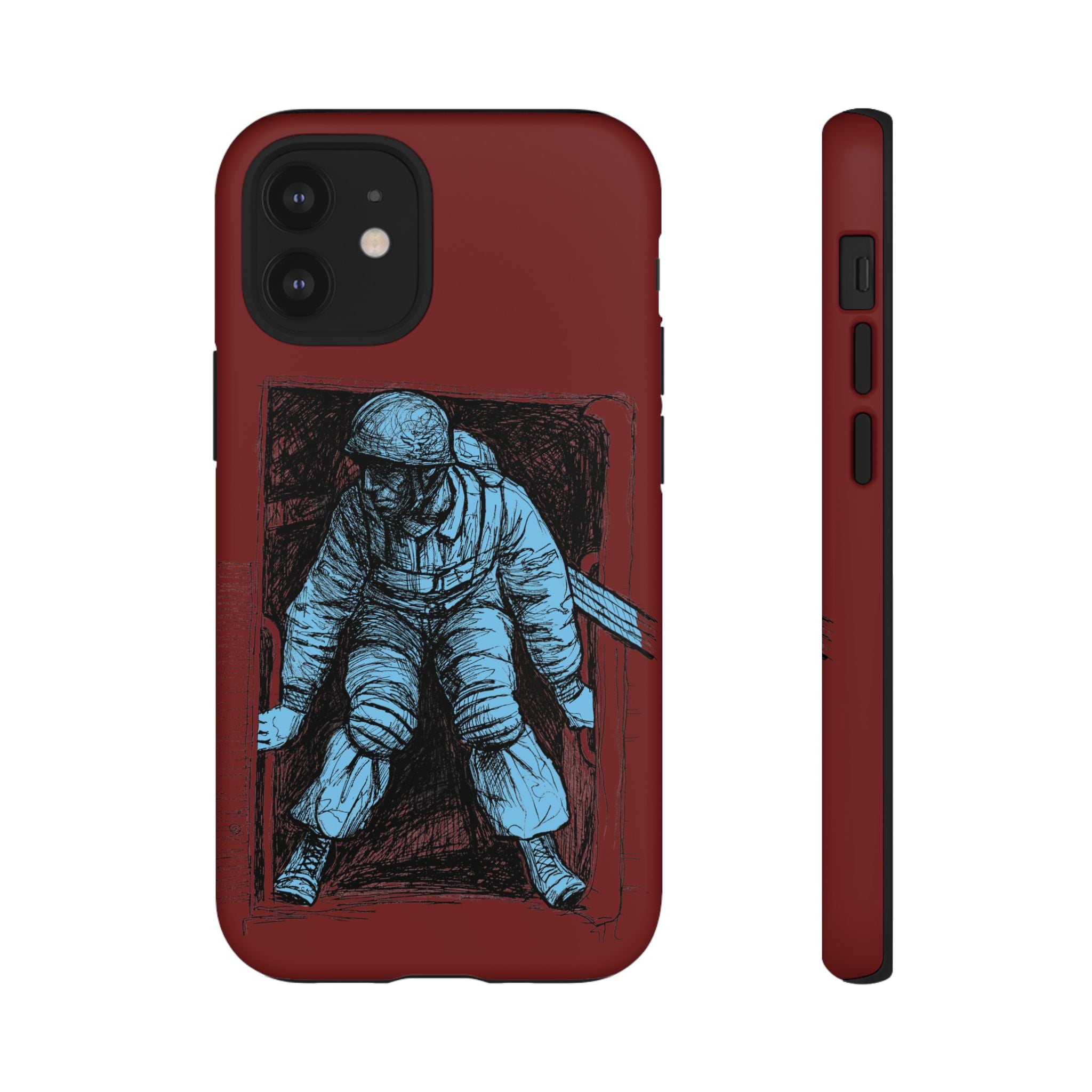 Fallschirmjäger Phone Case | WWII German Paratrooper Hand-Drawn Art | Maroon & Cambridge Blue Tough Case