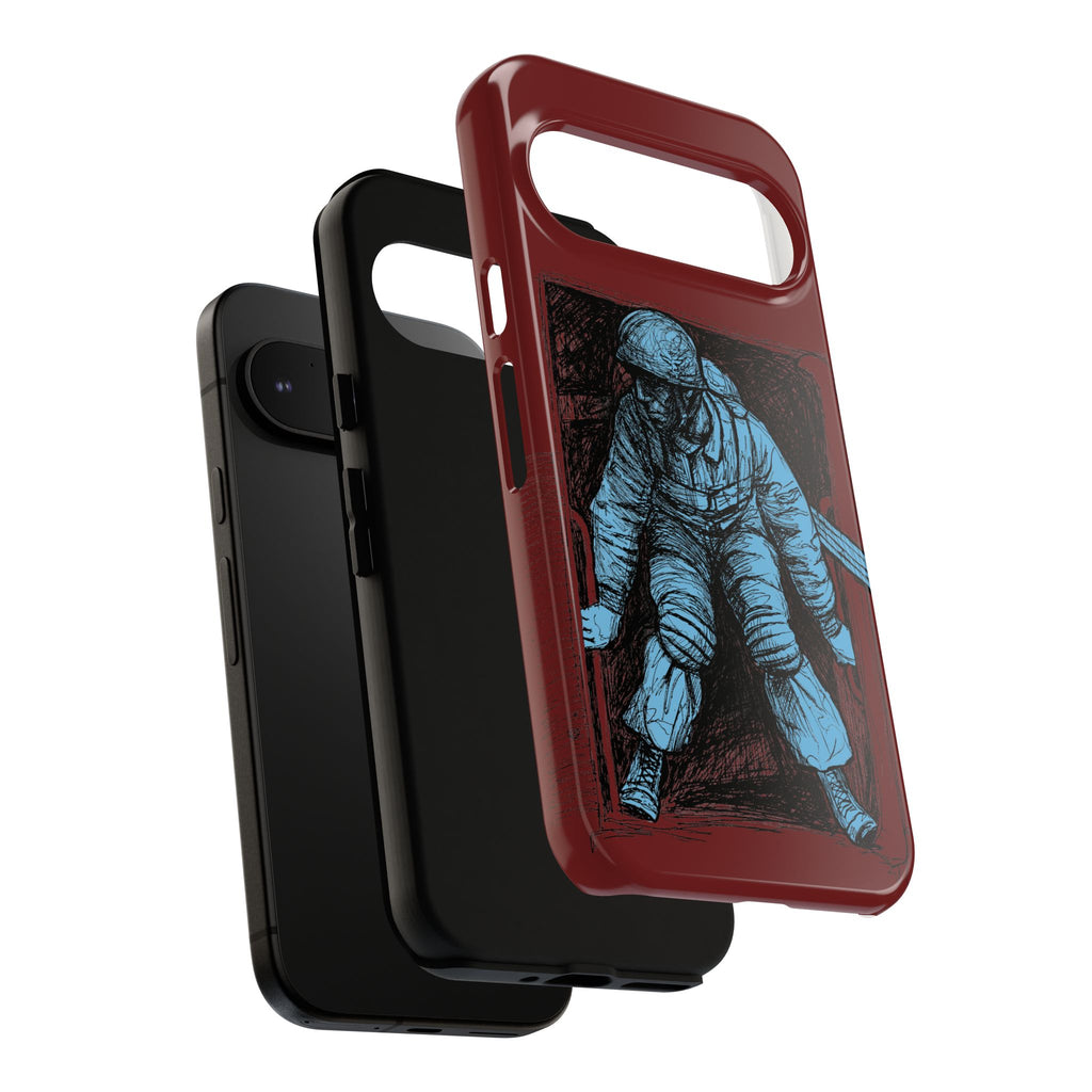 Fallschirmjäger Phone Case | WWII German Paratrooper Hand-Drawn Art | Maroon & Cambridge Blue Tough Case