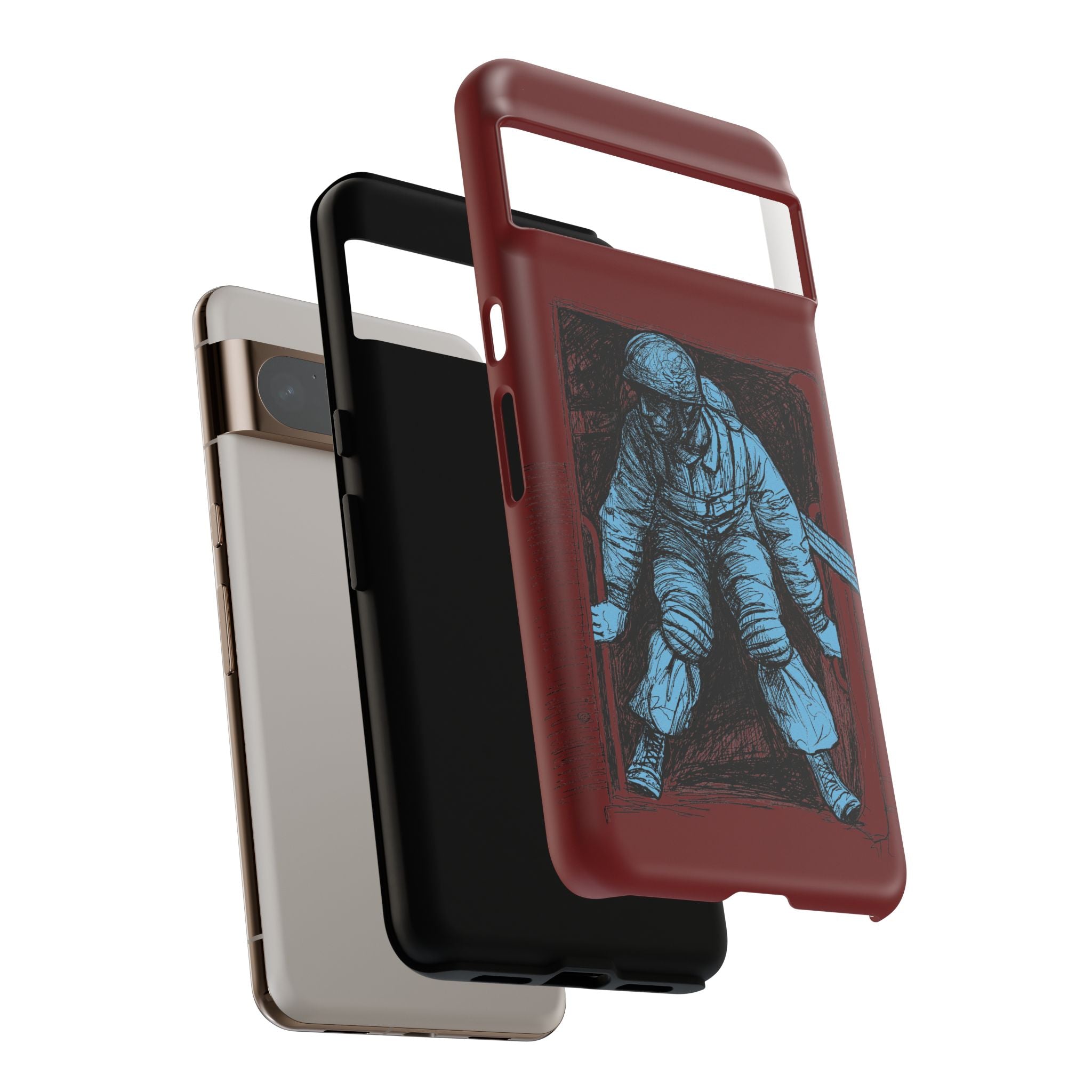 Fallschirmjäger Phone Case | WWII German Paratrooper Hand-Drawn Art | Maroon & Cambridge Blue Tough Case