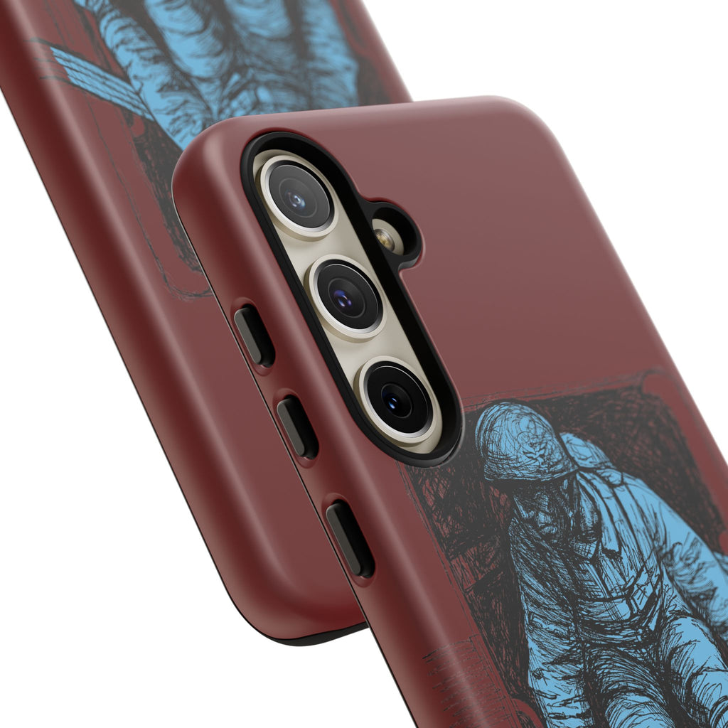 Fallschirmjäger Phone Case | WWII German Paratrooper Hand-Drawn Art | Maroon & Cambridge Blue Tough Case