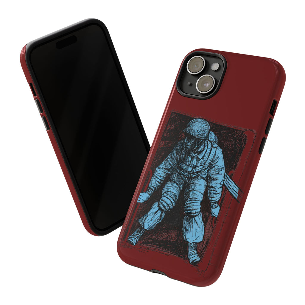 Fallschirmjäger Phone Case | WWII German Paratrooper Hand-Drawn Art | Maroon & Cambridge Blue Tough Case