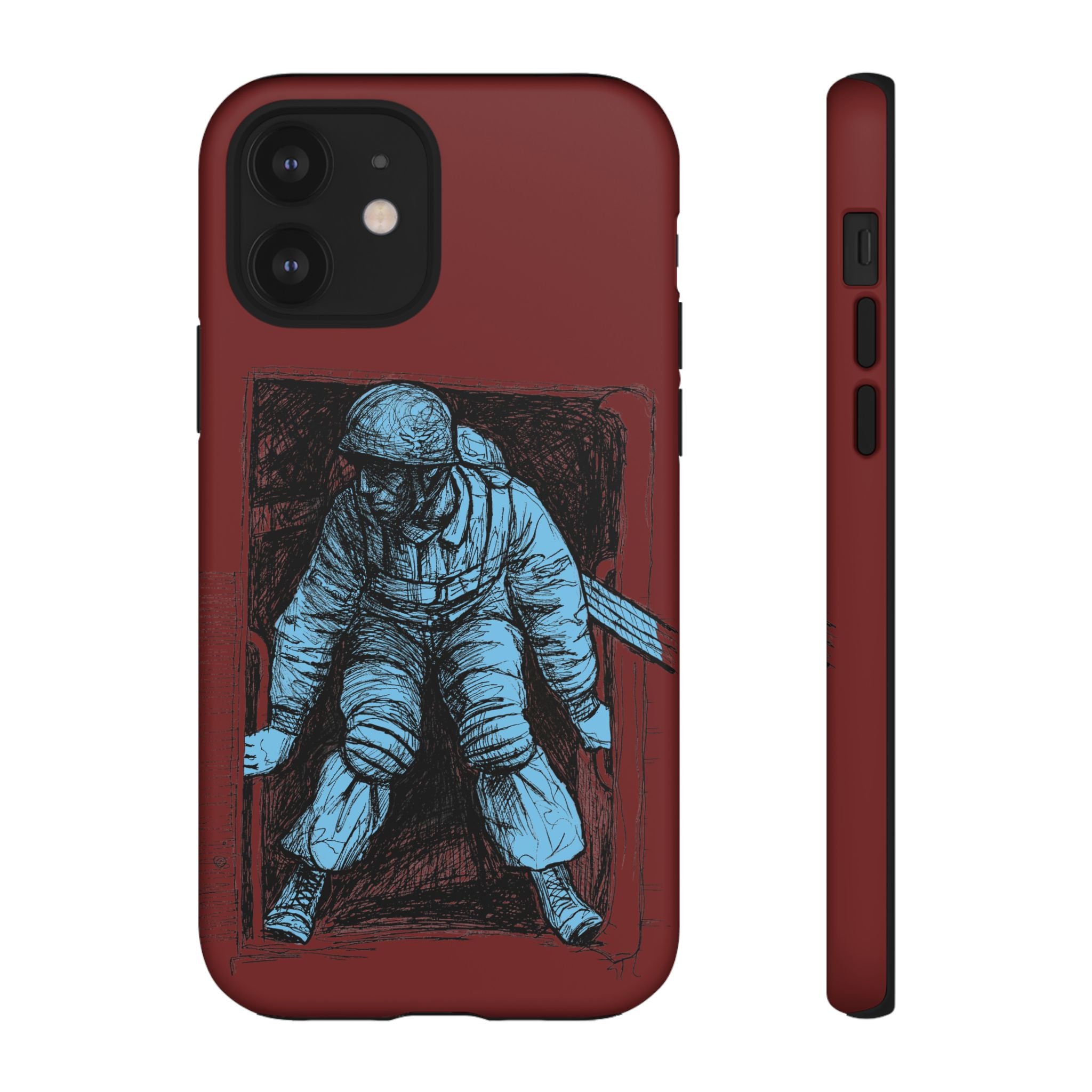 Fallschirmjäger Phone Case | WWII German Paratrooper Hand-Drawn Art | Maroon & Cambridge Blue Tough Case