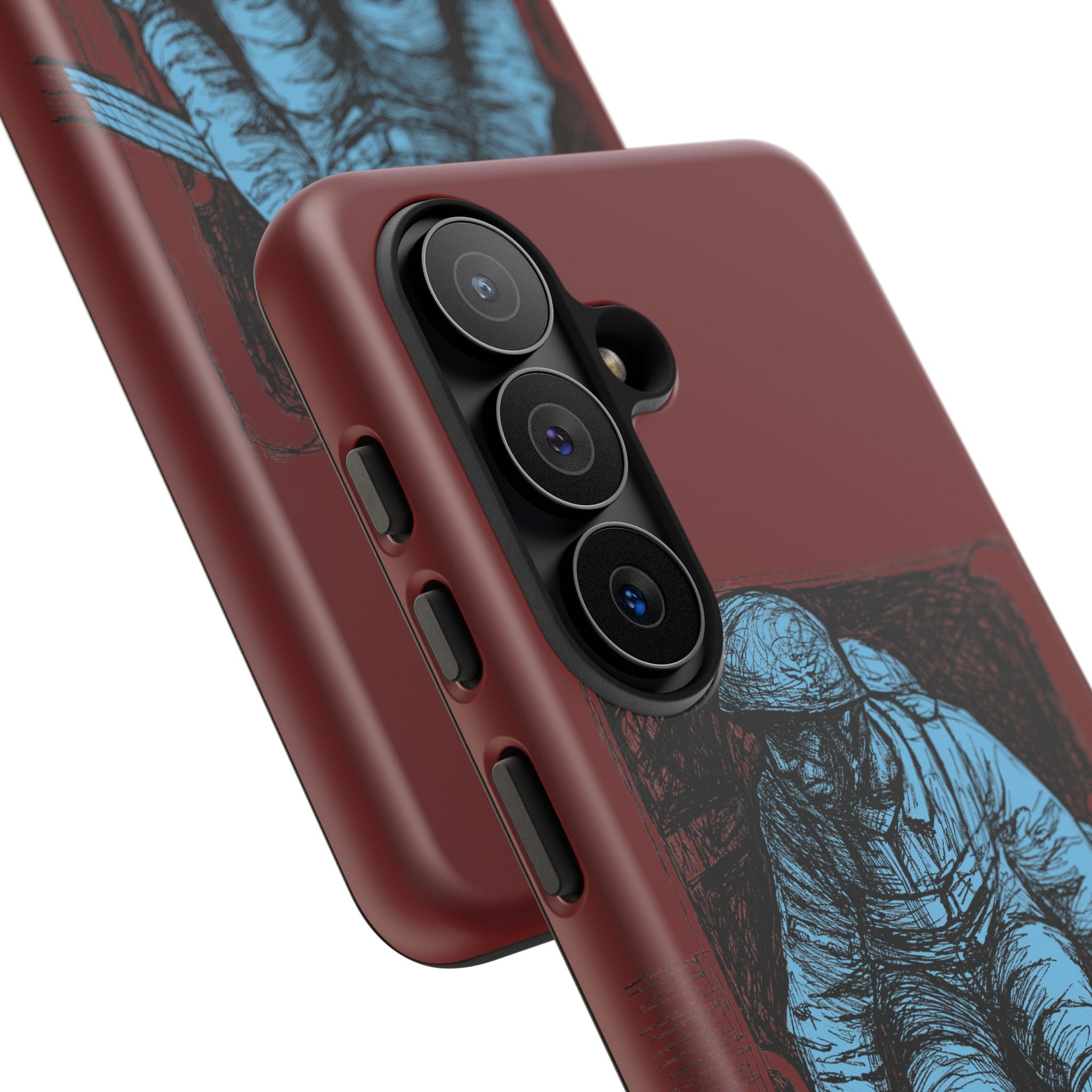 Fallschirmjäger Phone Case | WWII German Paratrooper Hand-Drawn Art | Maroon & Cambridge Blue Tough Case