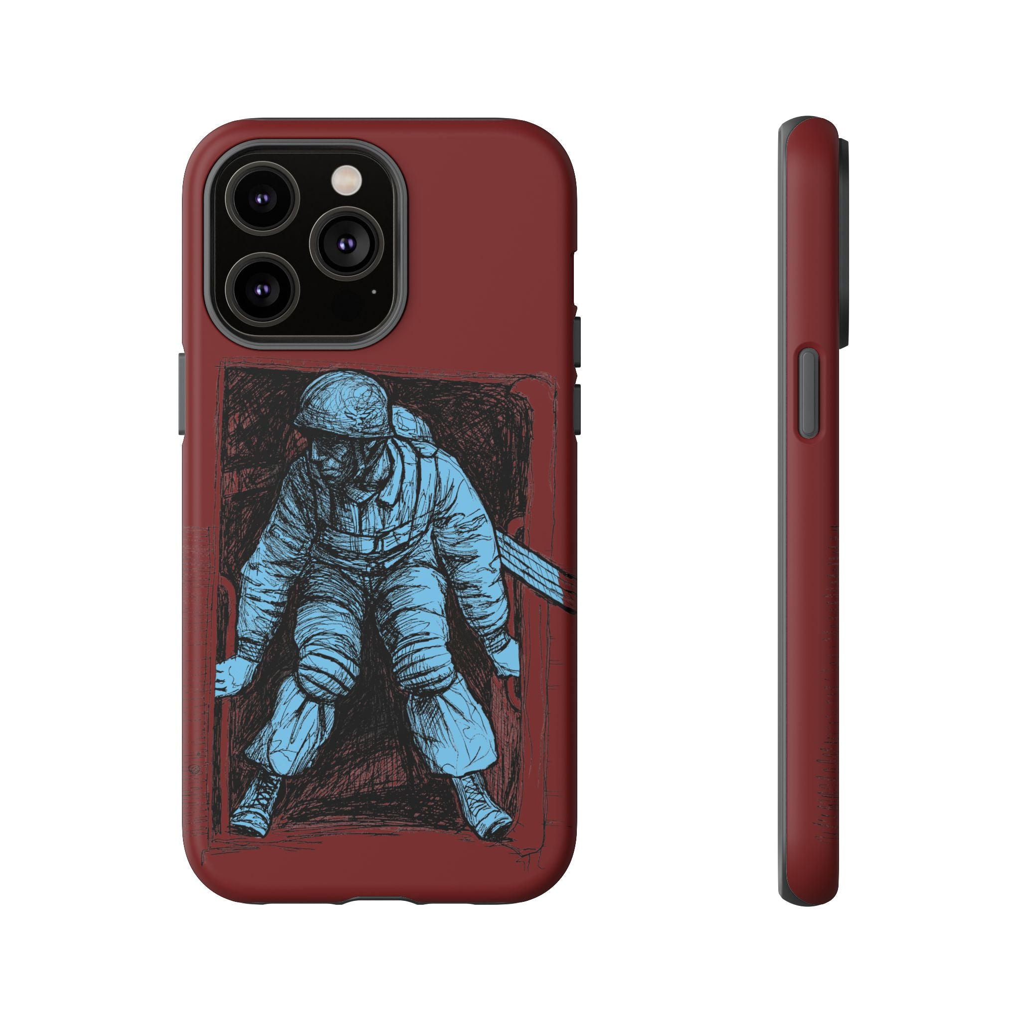 Fallschirmjäger Phone Case | WWII German Paratrooper Hand-Drawn Art | Maroon & Cambridge Blue Tough Case
