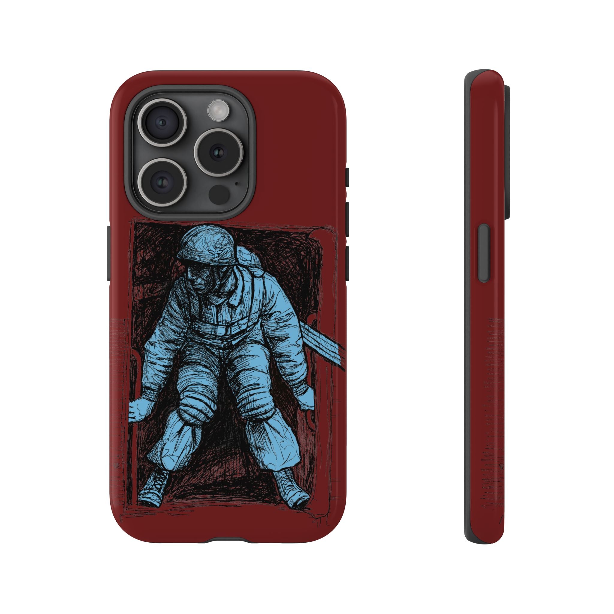 Fallschirmjäger Phone Case | WWII German Paratrooper Hand-Drawn Art | Maroon & Cambridge Blue Tough Case