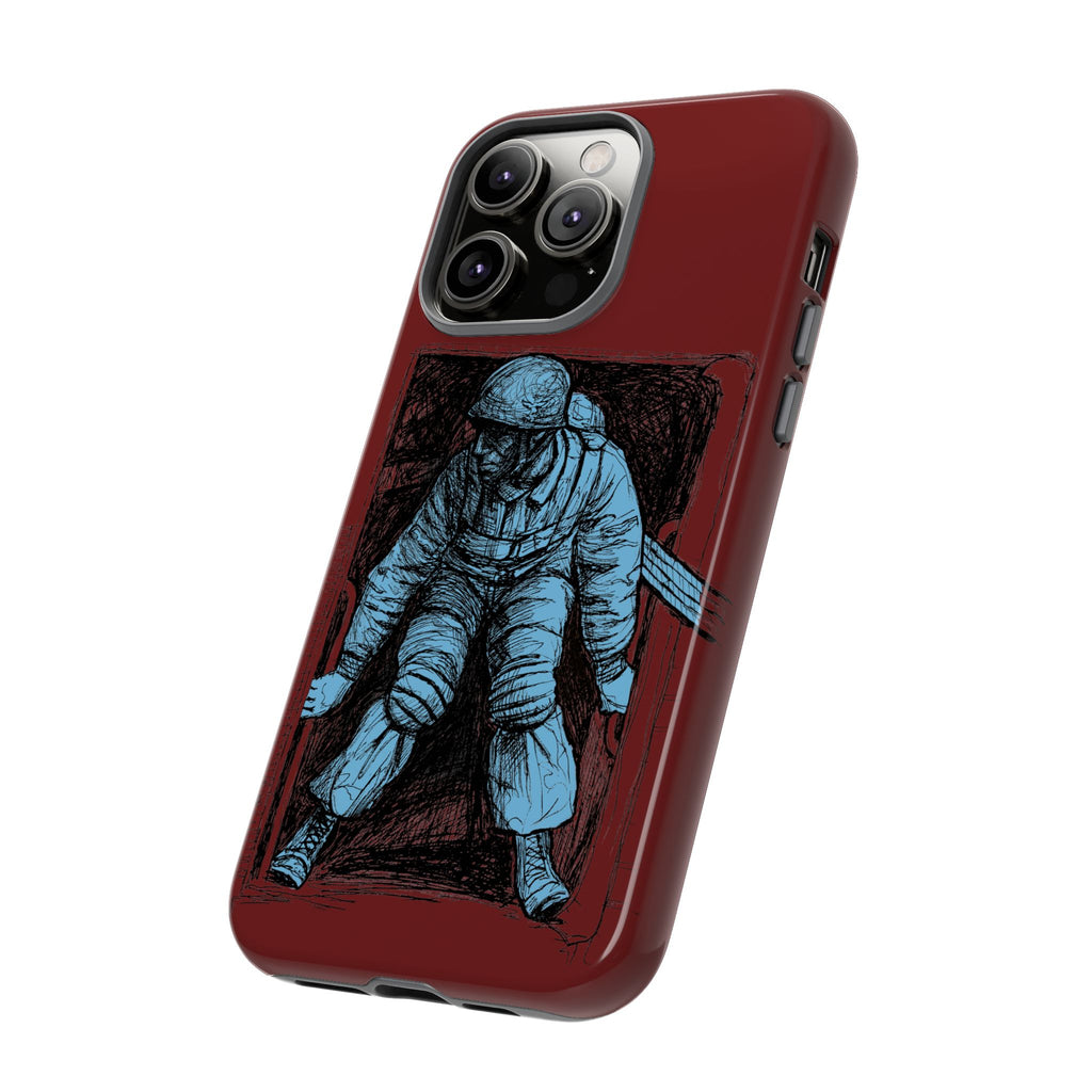 Fallschirmjäger Phone Case | WWII German Paratrooper Hand-Drawn Art | Maroon & Cambridge Blue Tough Case
