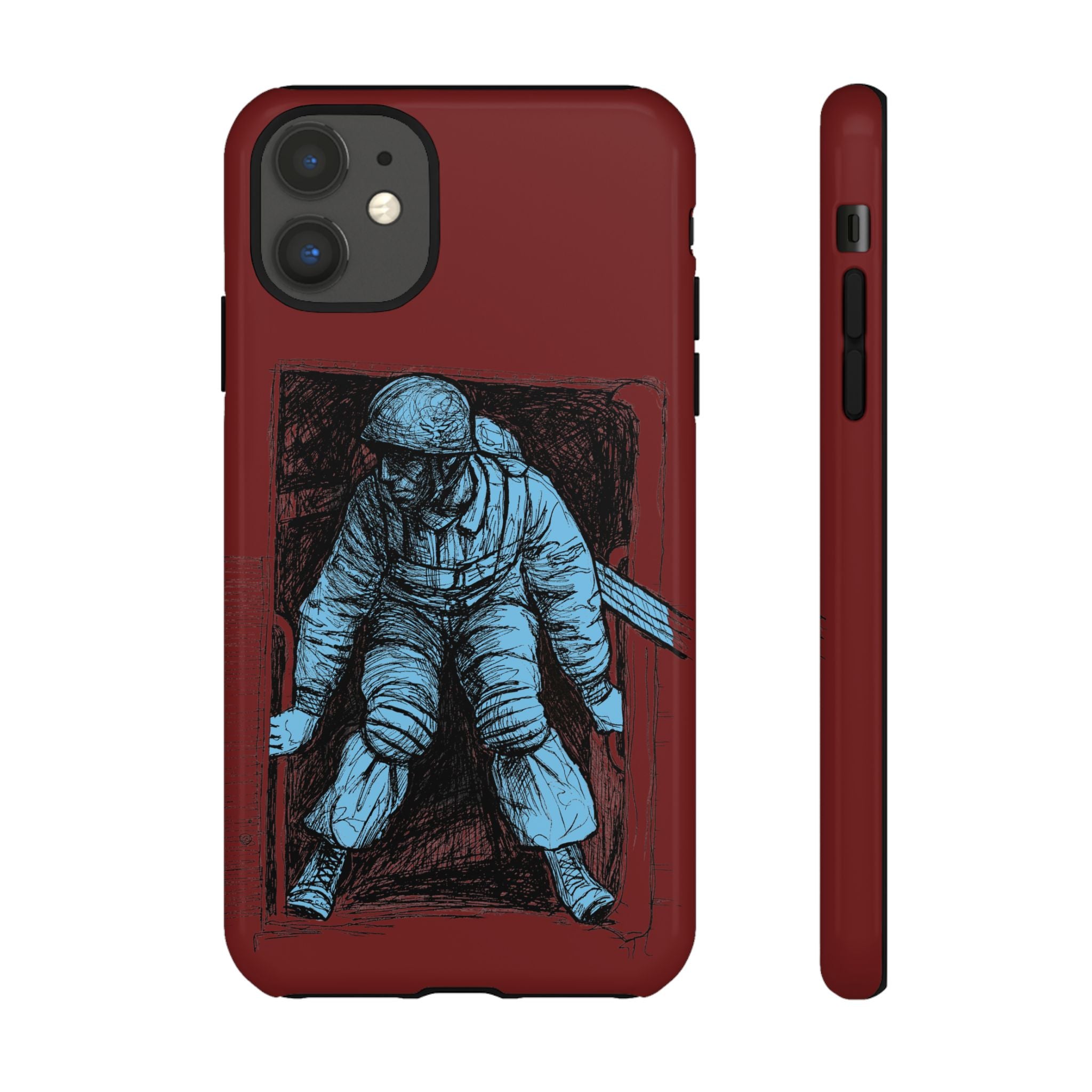 Fallschirmjäger Phone Case | WWII German Paratrooper Hand-Drawn Art | Maroon & Cambridge Blue Tough Case